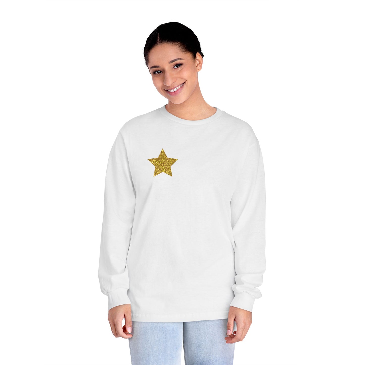Golden Star Long Sleeve T-Shirt, Casual Shirt, Gift for Her, Holiday Apparel, Everyday Wear, Comfortable Style