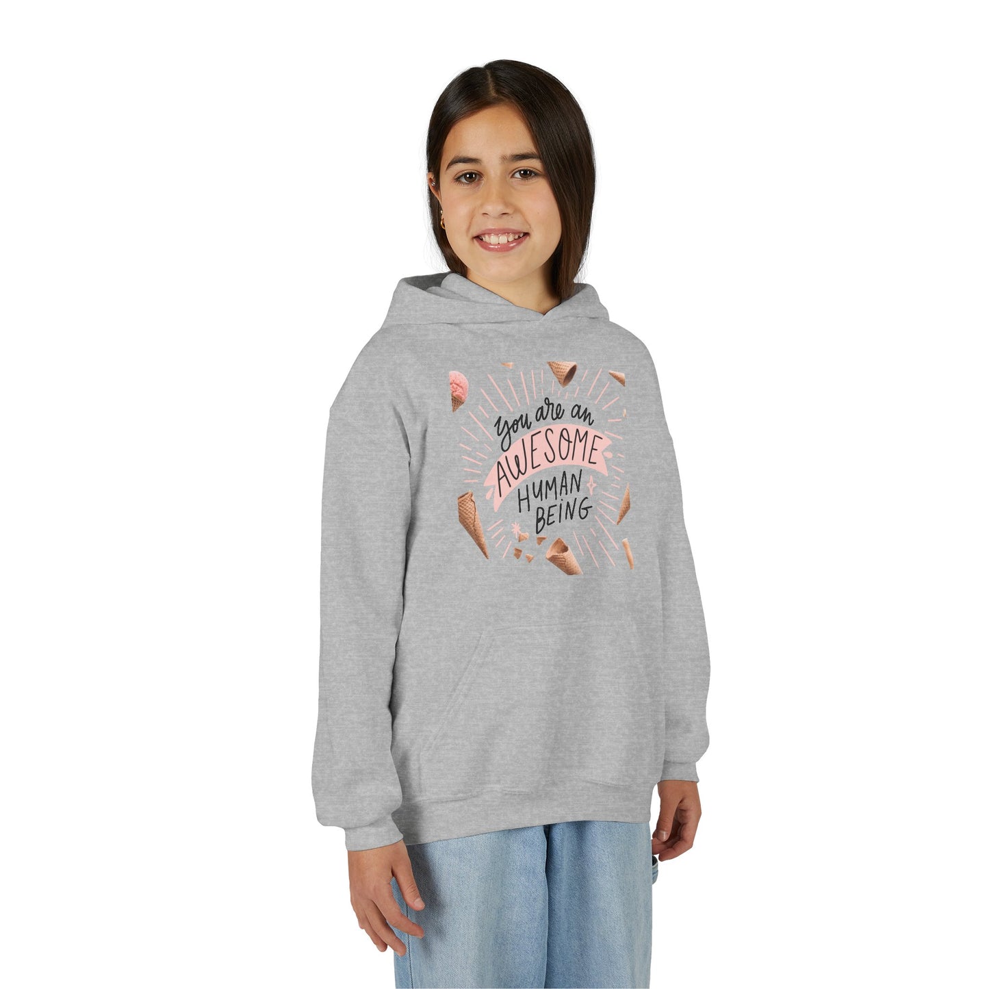 Youth Inspirational Hoodie - You Are An Awesome Human Being, Perfect Gift for Teens, Motivational Sweatshirt, Birthday Present