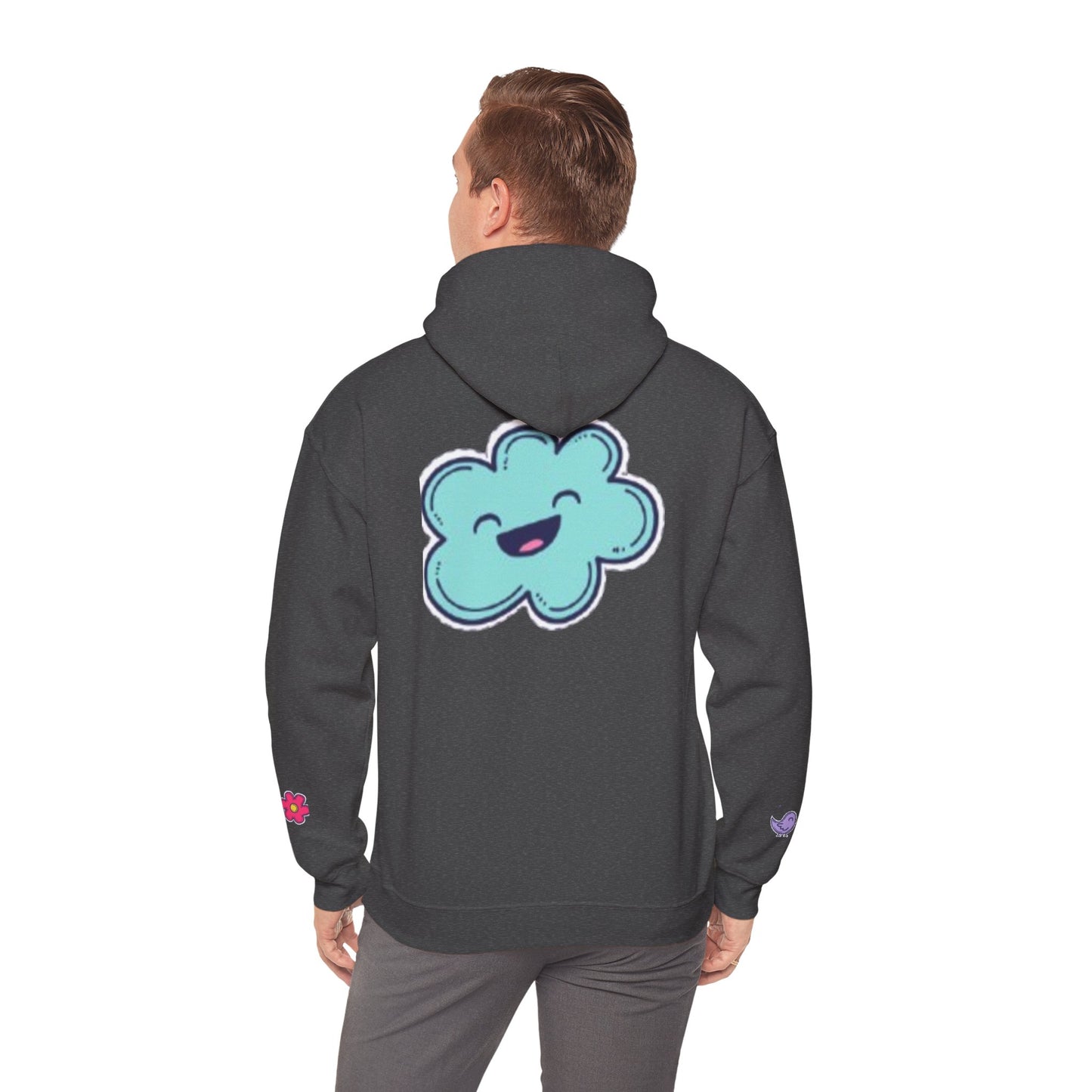 Cute Illustrated Hoodie with Flowers, Sweatshirt for Spring, Funny Cloud Design, Gift for Teens, Cozy Casual Wear