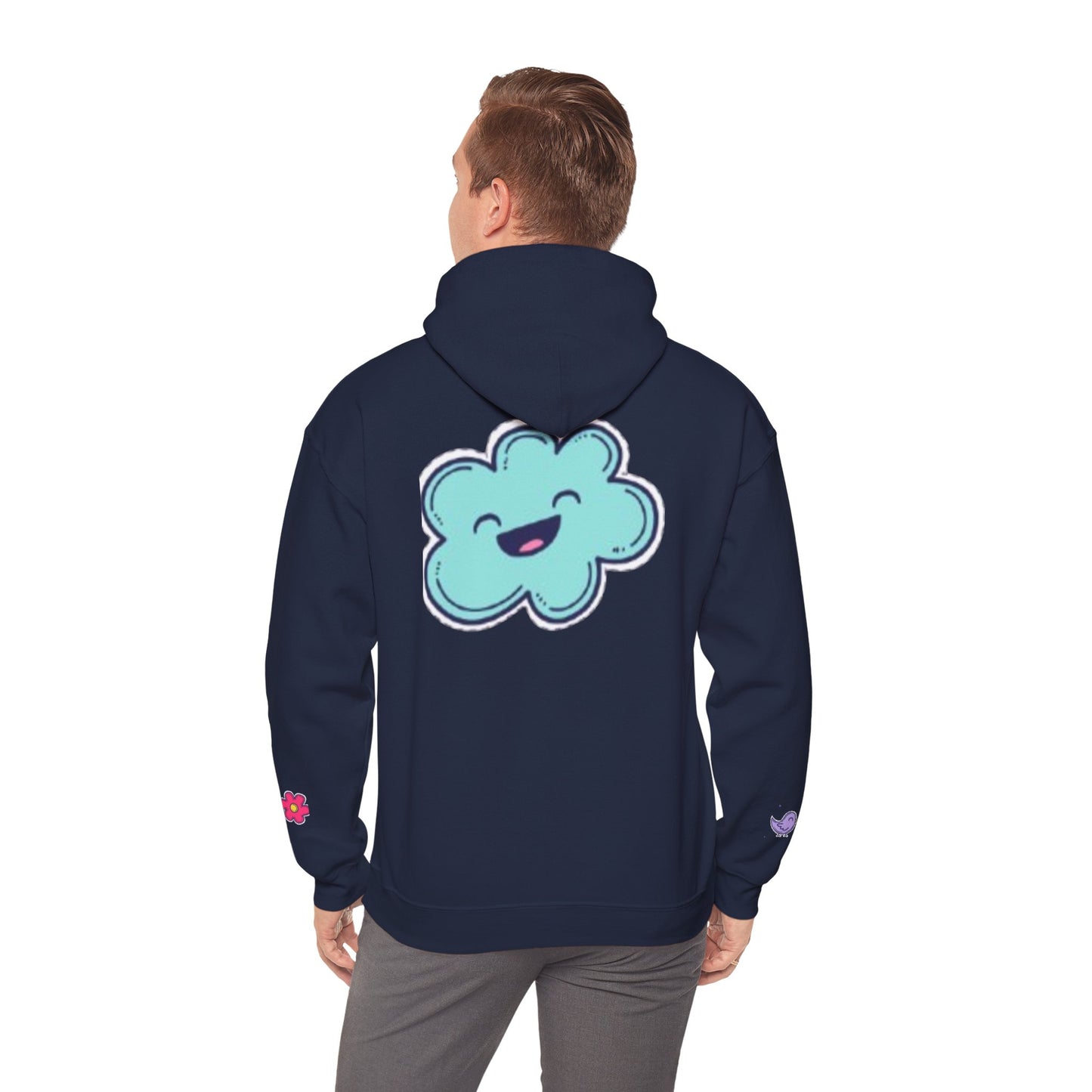 Cute Illustrated Hoodie with Flowers, Sweatshirt for Spring, Funny Cloud Design, Gift for Teens, Cozy Casual Wear