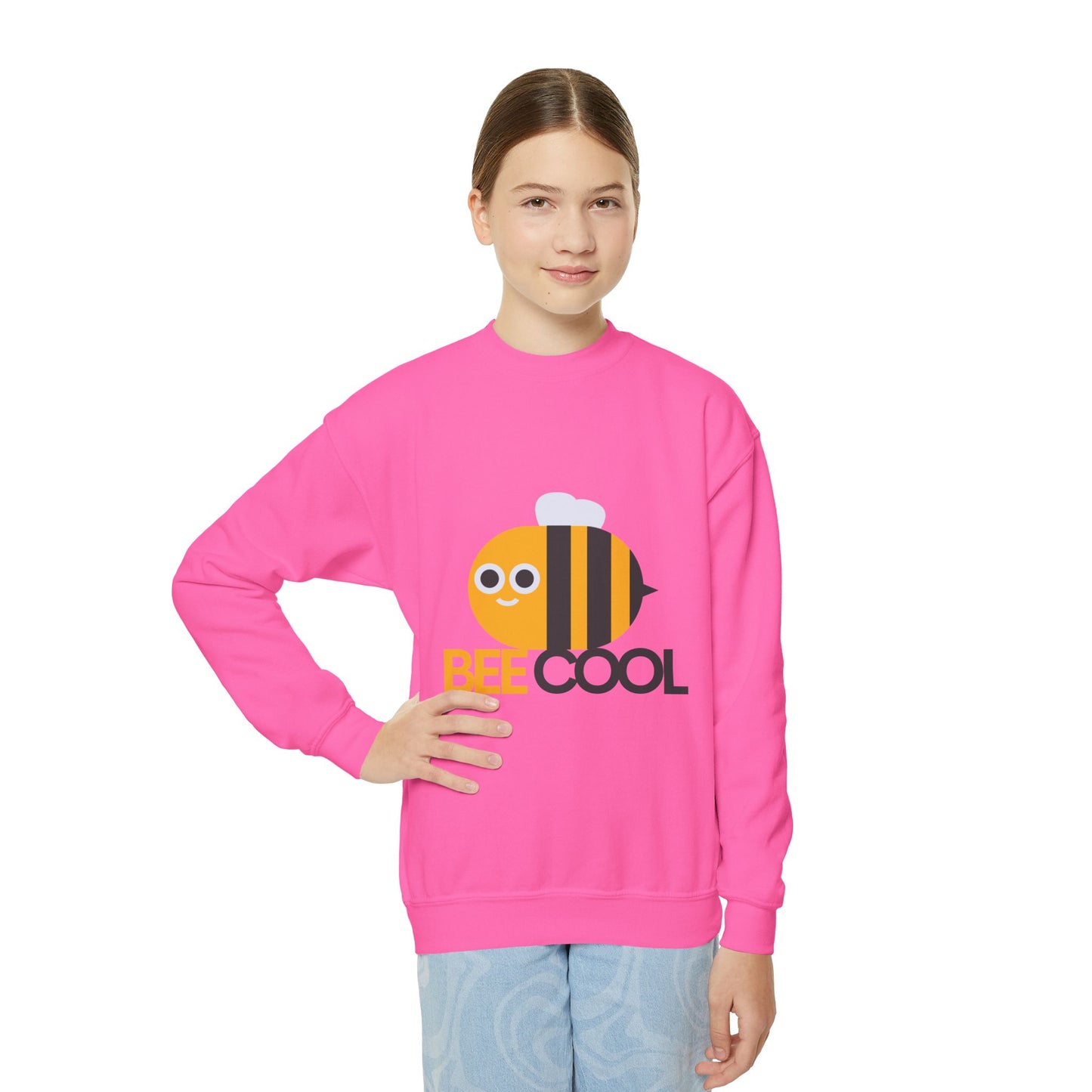 Bee Cool Youth Crewneck Sweatshirt, Cute Bee Sweatshirt, Kids Gift, Spring Fashion, Fun Casual Wear, Animal Themed Clothing