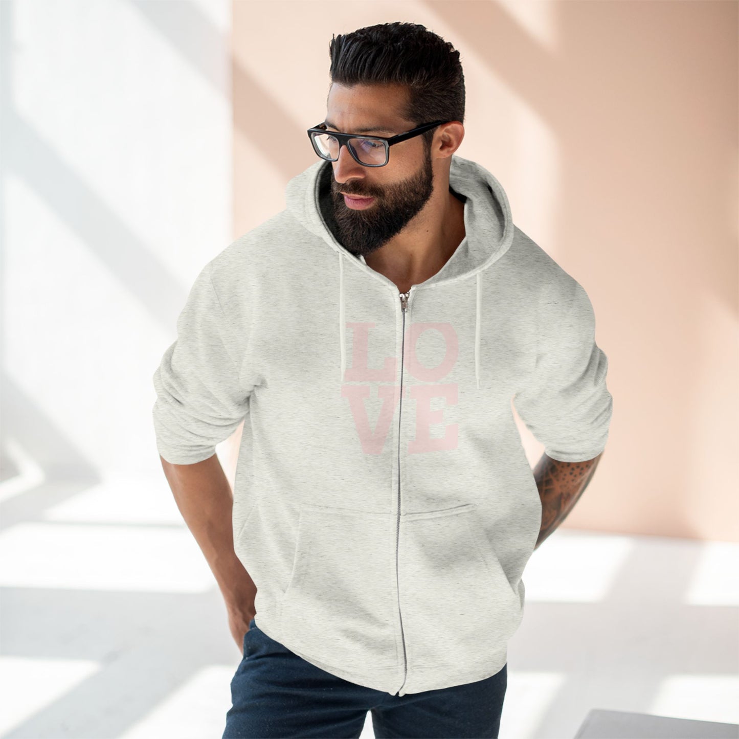 Zip Hoodie with Love Design, Cozy Streetwear for Couples, Valentine's Gift, Casual Wear, Everyday Comfort