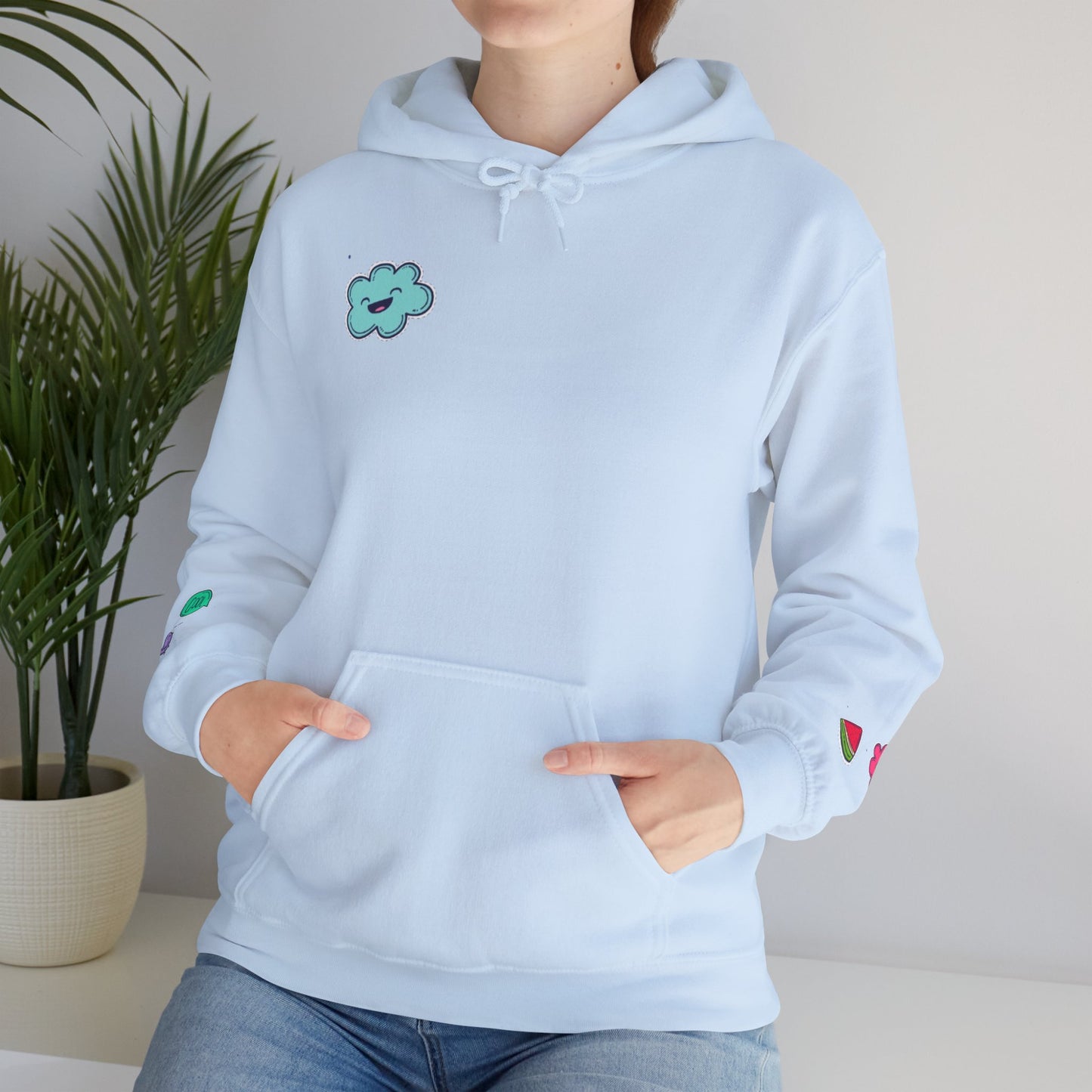 Cute Illustrated Hoodie with Flowers, Sweatshirt for Spring, Funny Cloud Design, Gift for Teens, Cozy Casual Wear