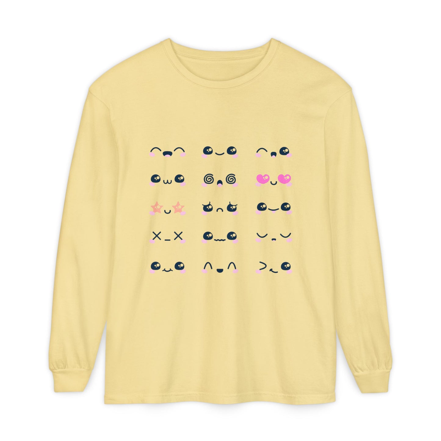 Cute Emojis Long Sleeve T-Shirt, Casual Wear, Gift for Friends, Cute Long Sleeve, Everyday Style, Graphic Tee