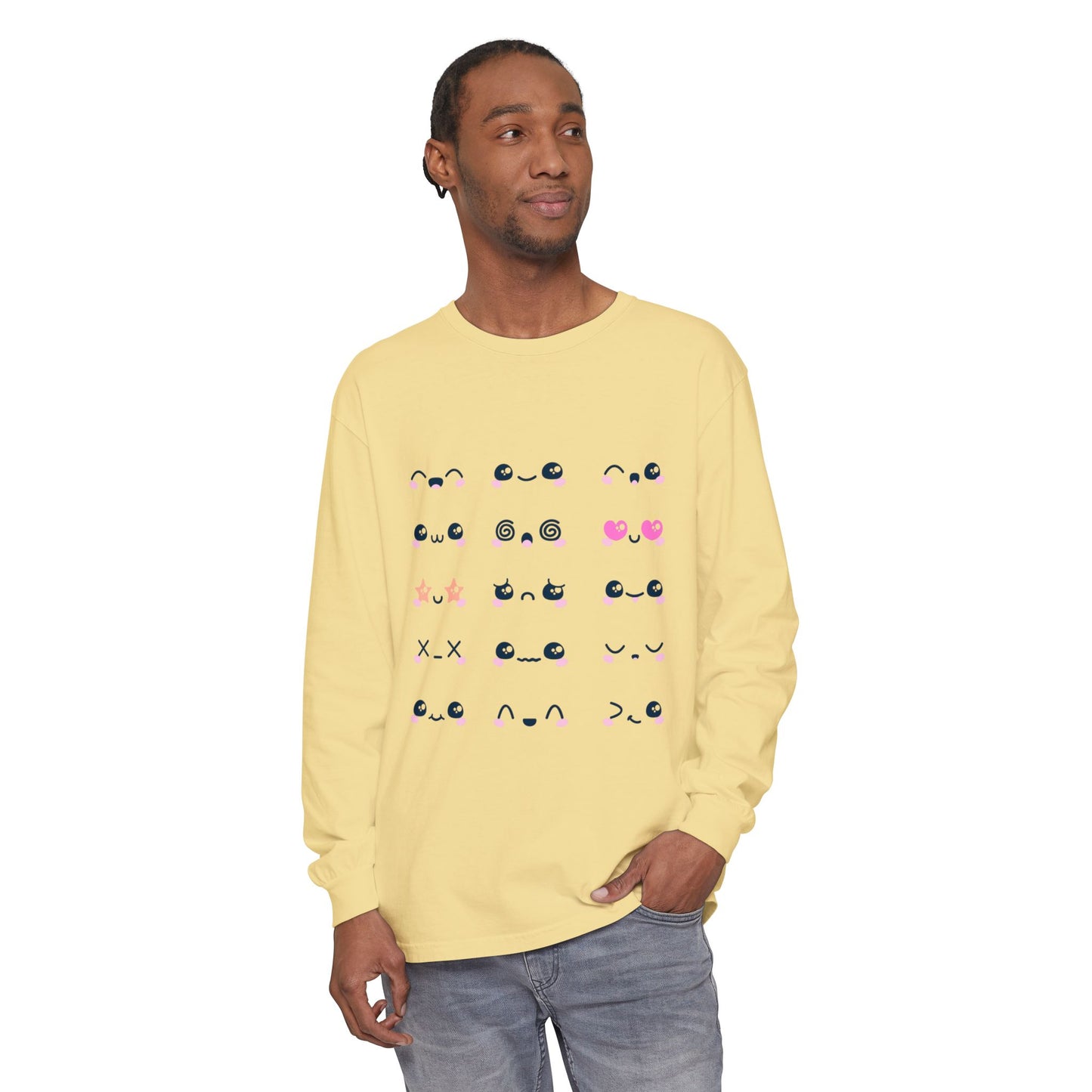Cute Emojis Long Sleeve T-Shirt, Casual Wear, Gift for Friends, Cute Long Sleeve, Everyday Style, Graphic Tee
