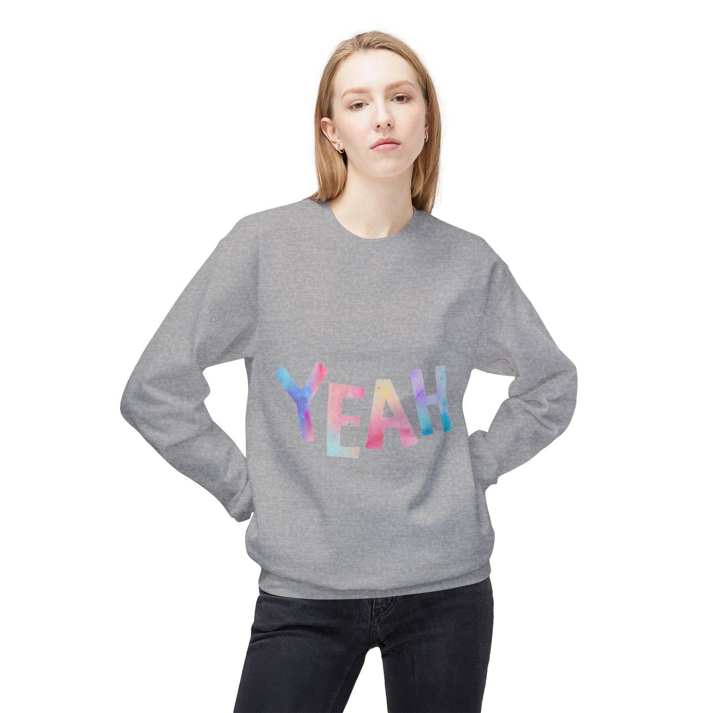 Colorful 'YEAH' Crewneck Sweatshirt, Sweatshirt, Inspirational Gift, Cozy Fleece, Casual Wear, Everyday Comfort