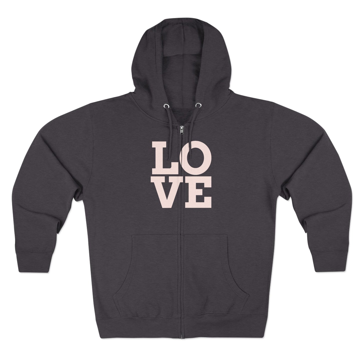 Zip Hoodie with Love Design, Cozy Streetwear for Couples, Valentine's Gift, Casual Wear, Everyday Comfort