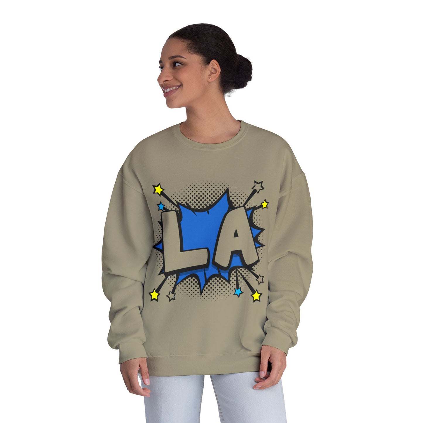 Cool LA Comic Style Crewneck Sweatshirt, Graphic Sweater, Gift for Him, Her, Casual Wear