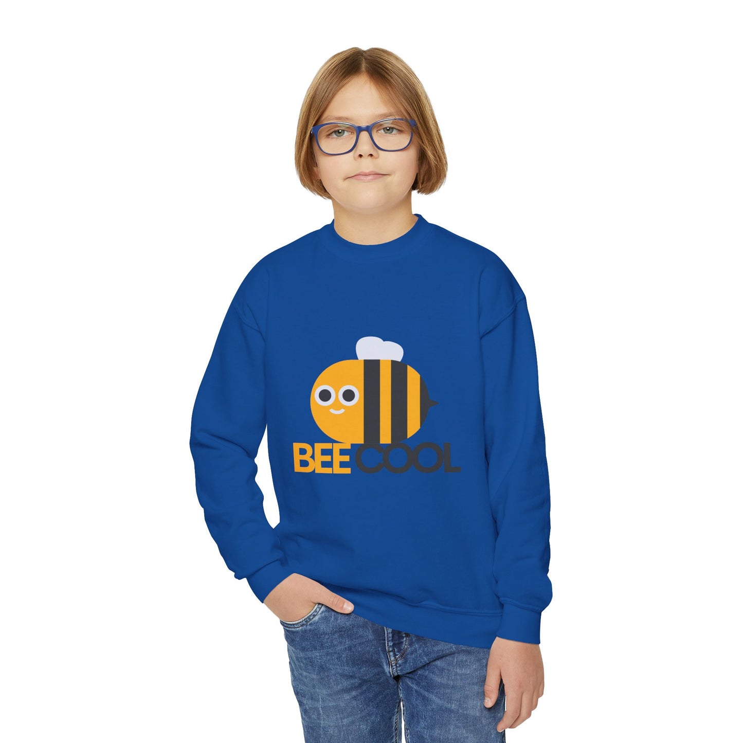 Bee Cool Youth Crewneck Sweatshirt, Cute Bee Sweatshirt, Kids Gift, Spring Fashion, Fun Casual Wear, Animal Themed Clothing