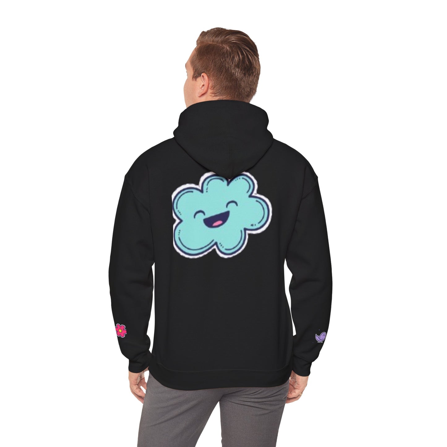 Cute Illustrated Hoodie with Flowers, Sweatshirt for Spring, Funny Cloud Design, Gift for Teens, Cozy Casual Wear