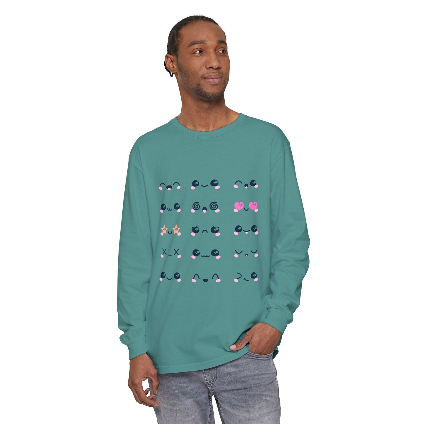 Cute Emojis Long Sleeve T-Shirt, Casual Wear, Gift for Friends, Cute Long Sleeve, Everyday Style, Graphic Tee