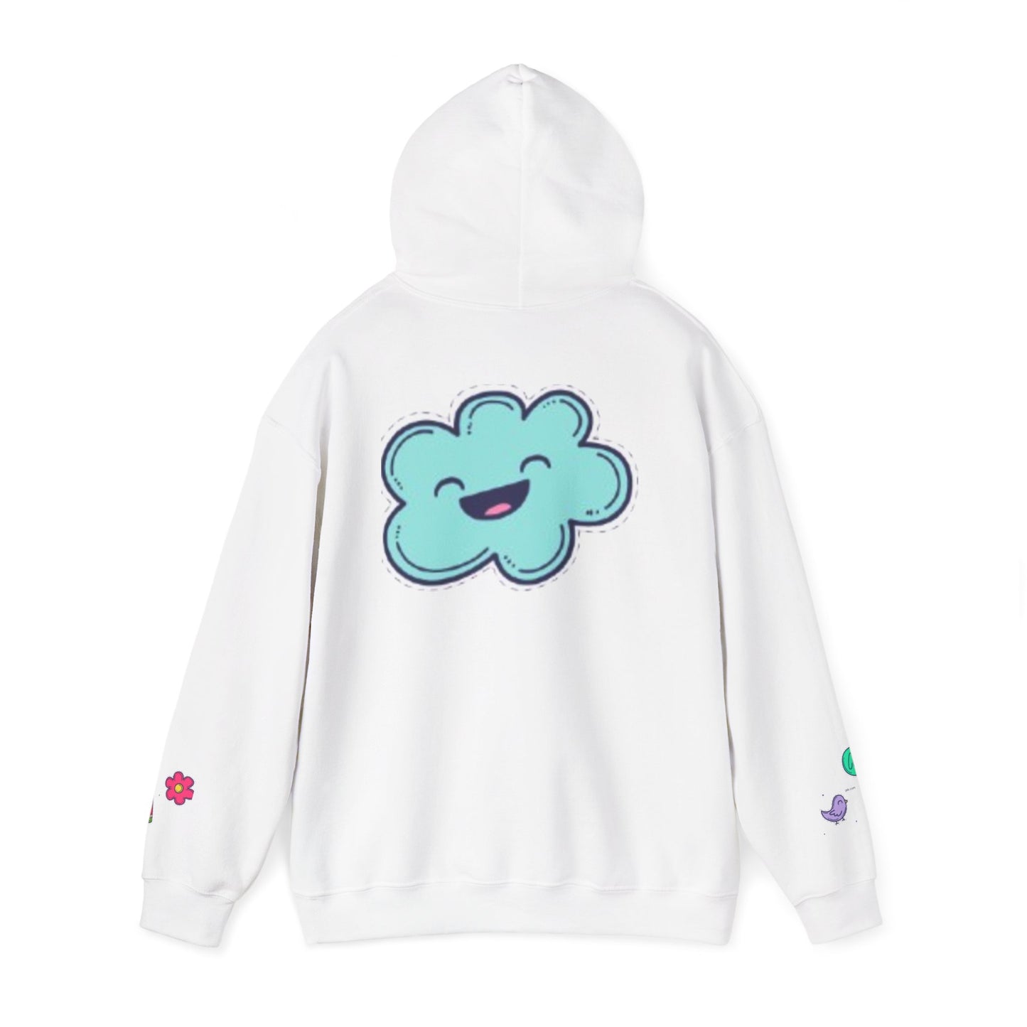 Cute Illustrated Hoodie with Flowers, Sweatshirt for Spring, Funny Cloud Design, Gift for Teens, Cozy Casual Wear