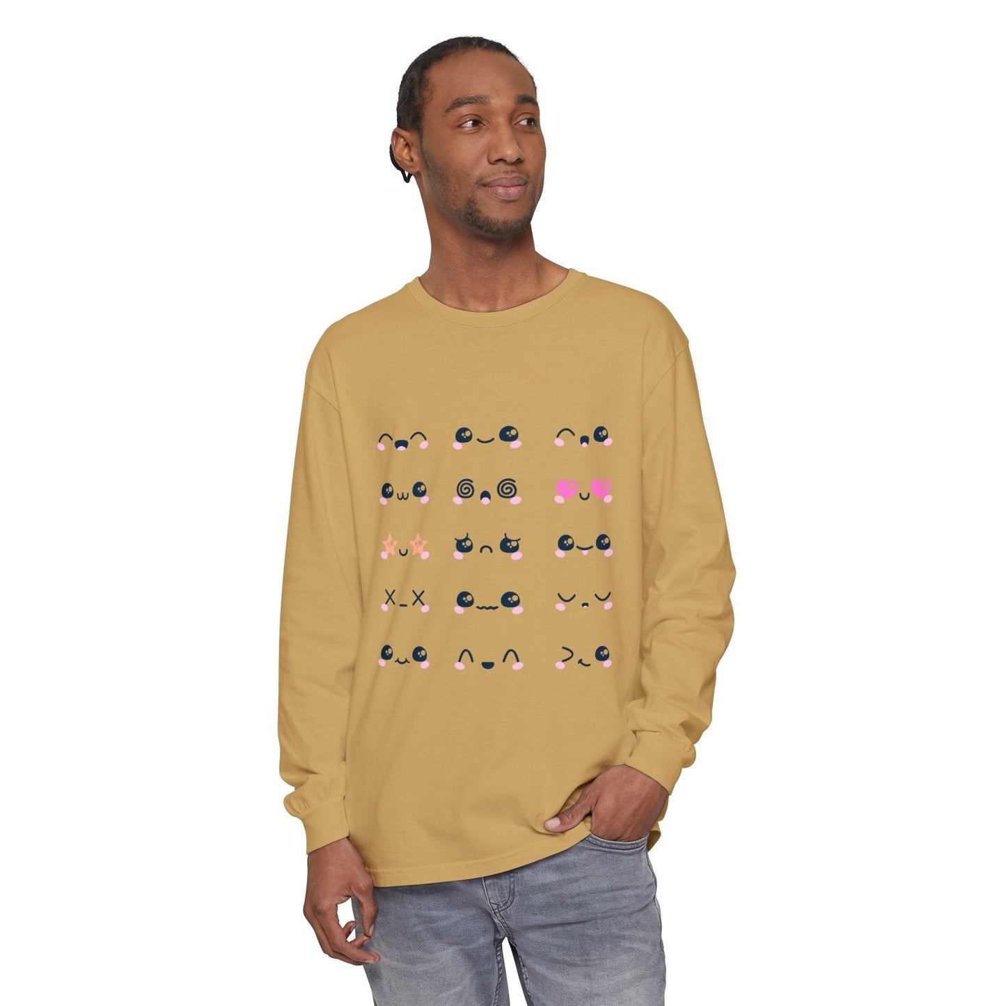 Cute Emojis Long Sleeve T-Shirt, Casual Wear, Gift for Friends, Cute Long Sleeve, Everyday Style, Graphic Tee