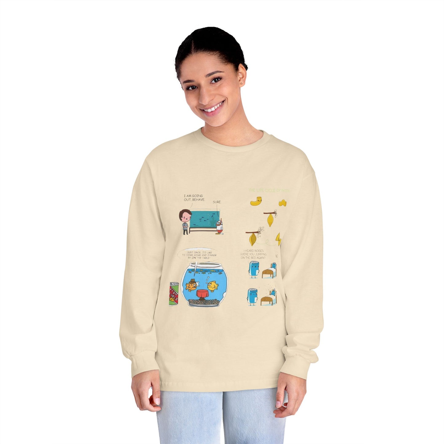 Whimsical Long Sleeve Tee for Creative Minds, Funny Gift, Casual Wear, Art-Inspired Fashion, Graphic T-Shirt