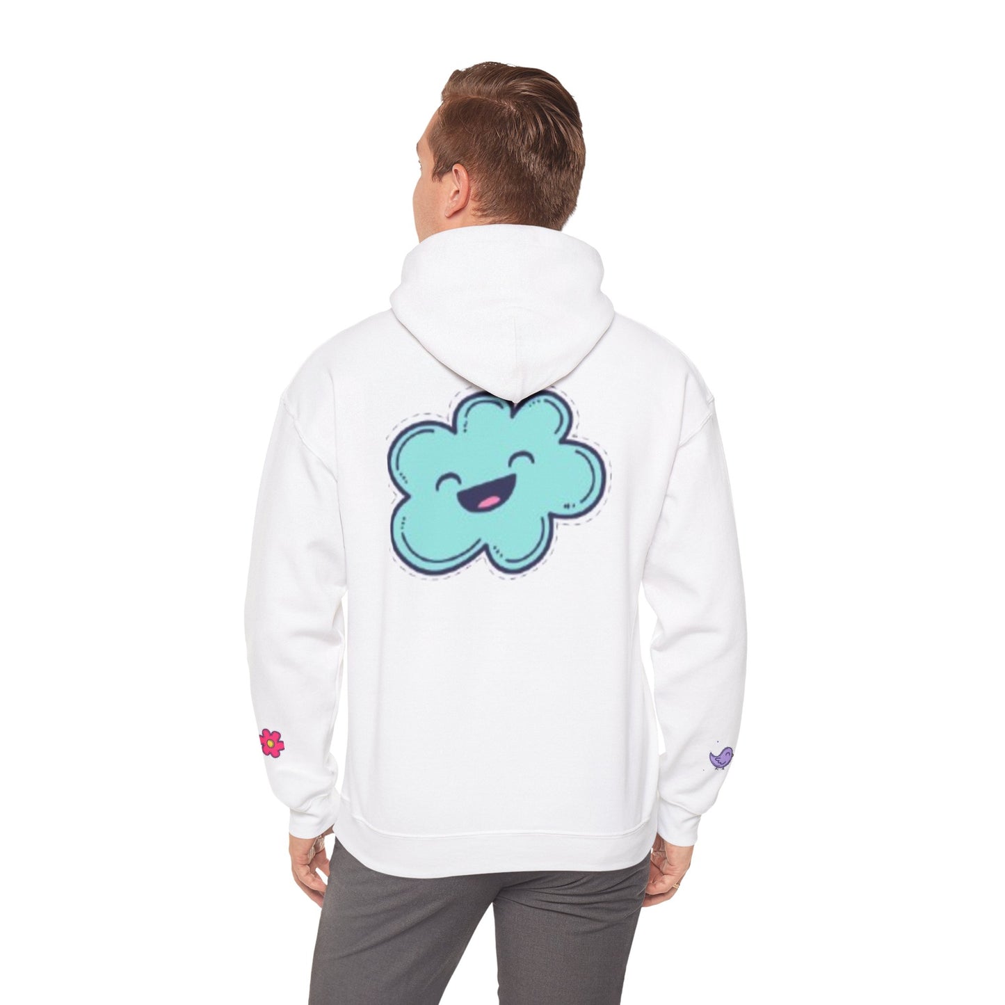 Cute Illustrated Hoodie with Flowers, Sweatshirt for Spring, Funny Cloud Design, Gift for Teens, Cozy Casual Wear