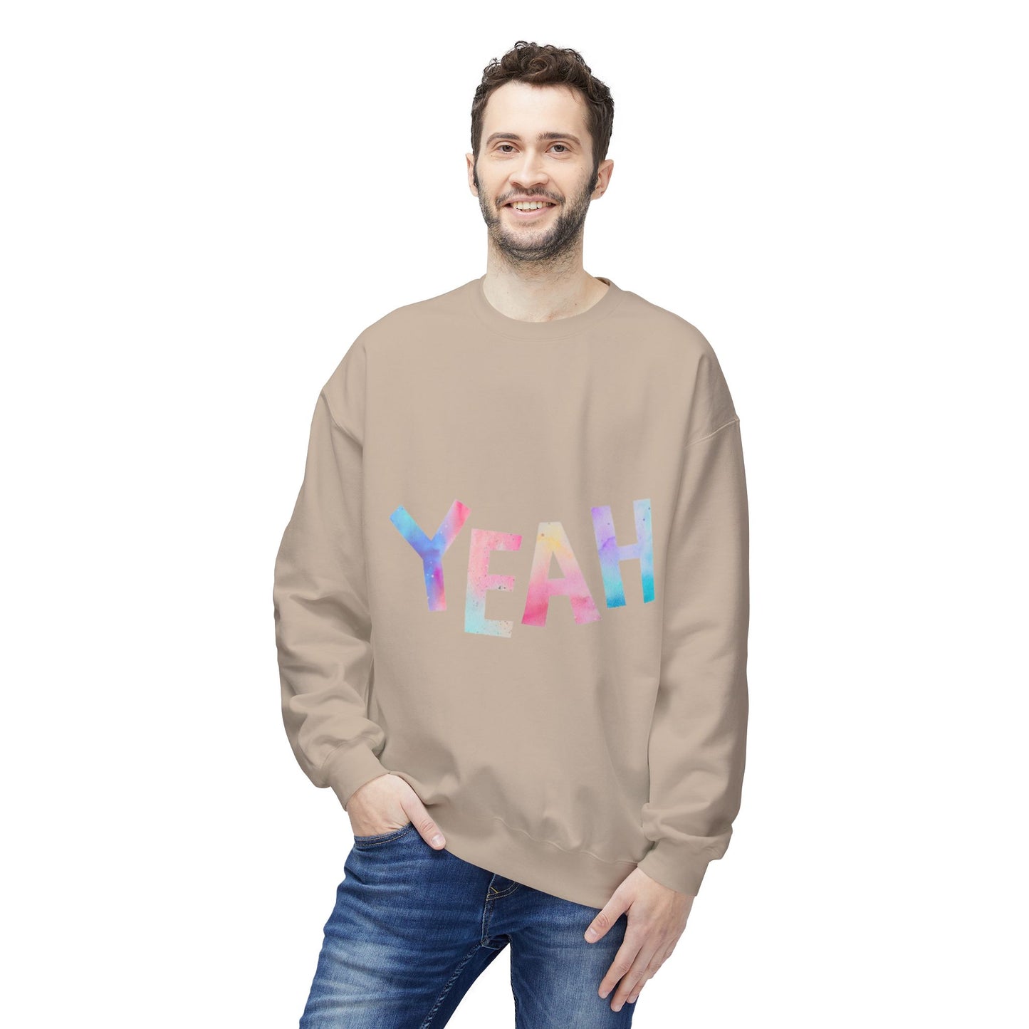 Colorful 'YEAH' Crewneck Sweatshirt, Sweatshirt, Inspirational Gift, Cozy Fleece, Casual Wear, Everyday Comfort