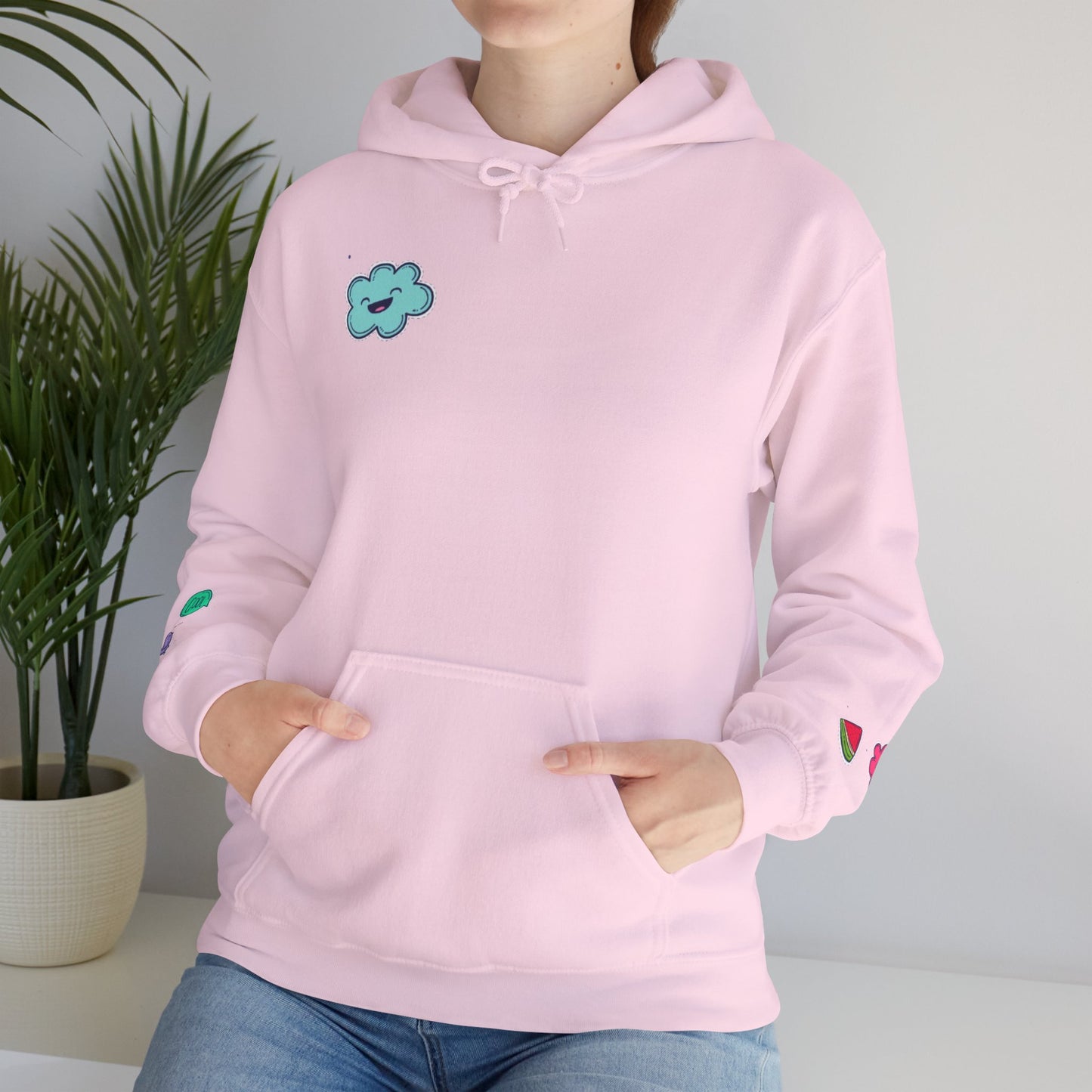 Cute Illustrated Hoodie with Flowers, Sweatshirt for Spring, Funny Cloud Design, Gift for Teens, Cozy Casual Wear