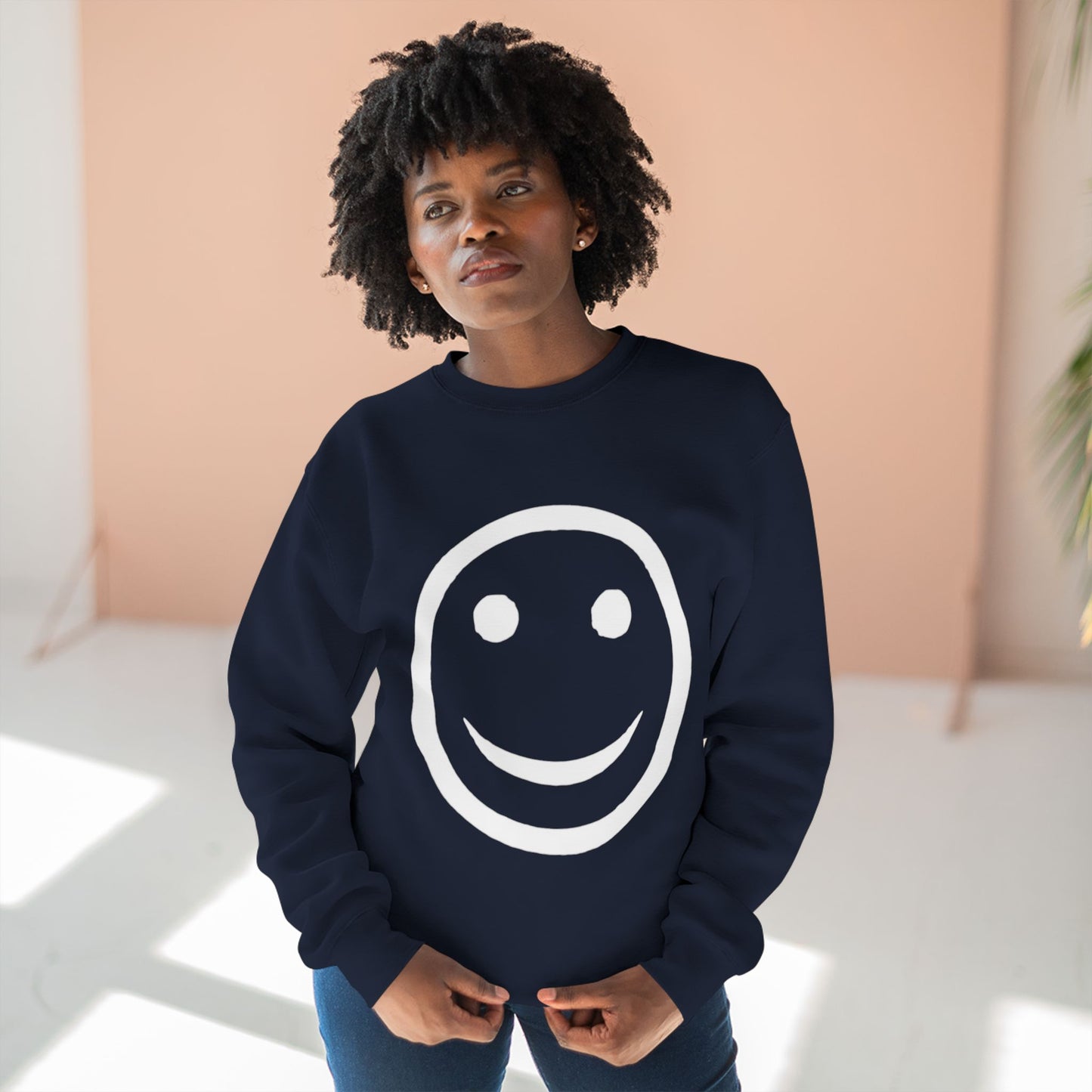 Happy Face Crewneck Sweatshirt, Cozy Gift for Friends, Casual Style, Everyday Wear, Fun Mood Boost