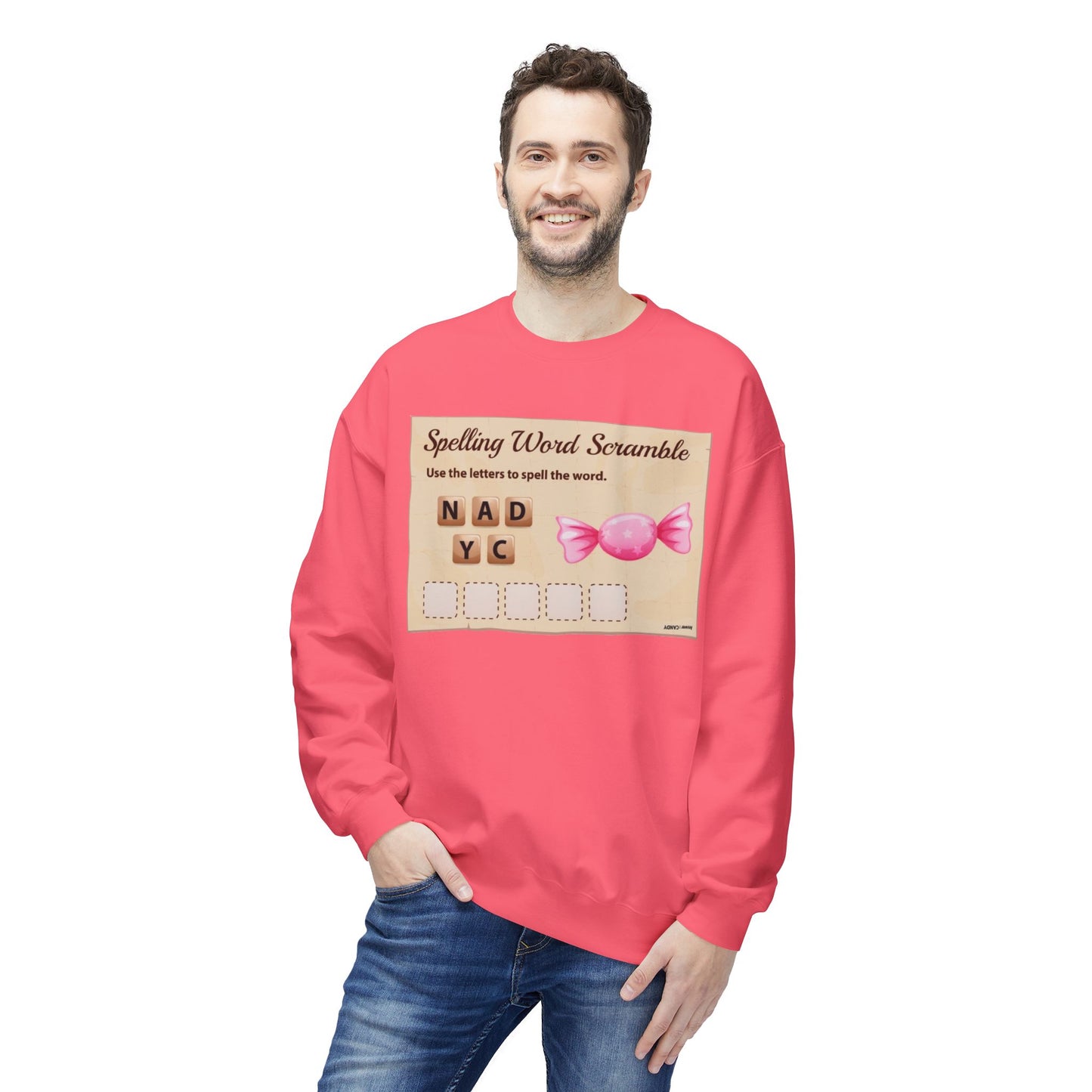 Creative Spelling Word Scramble Crewneck Sweatshirt, Fun Apparel, Unique Gift, Cozy Wear, Interactive Teaching Tool