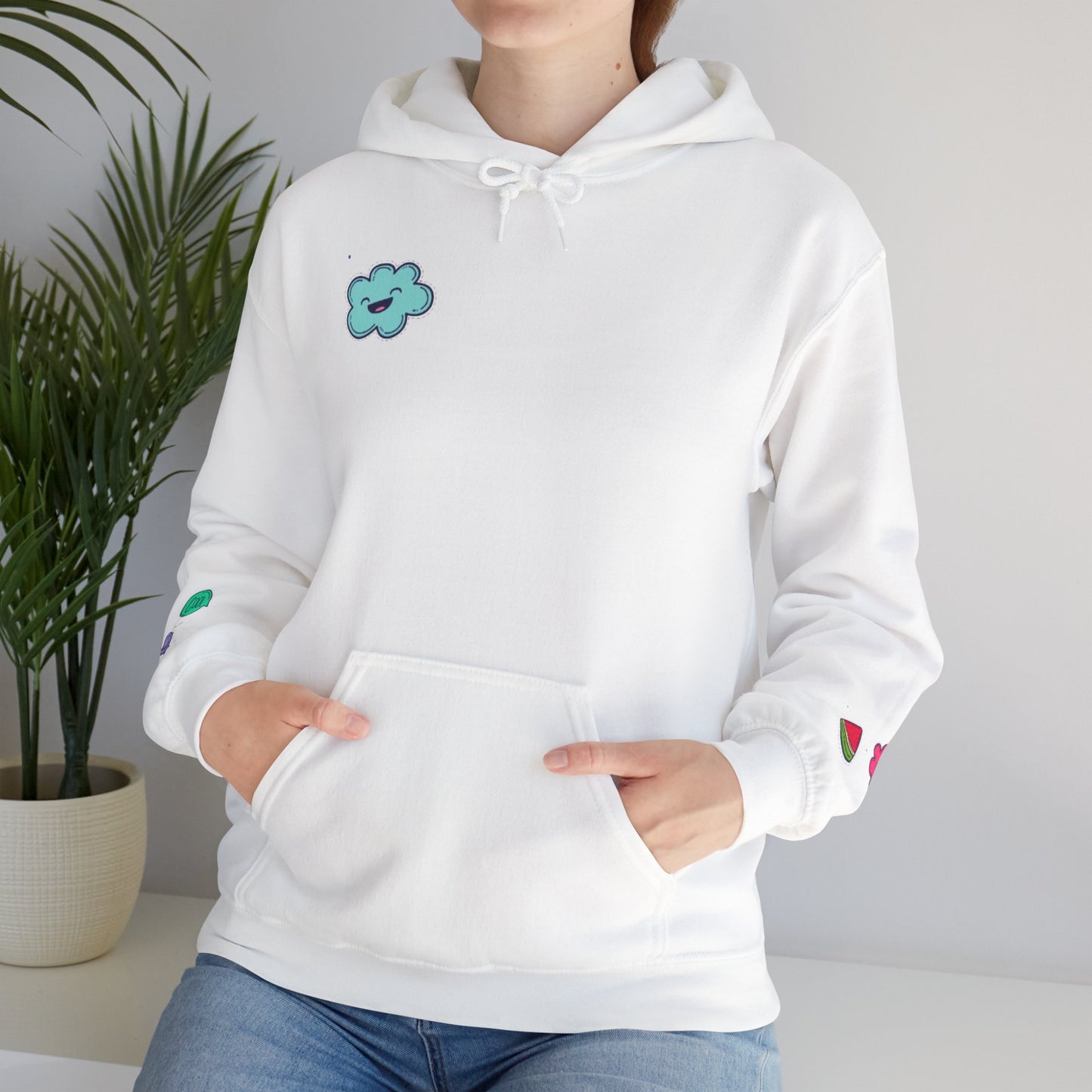 Cute Illustrated Hoodie with Flowers, Sweatshirt for Spring, Funny Cloud Design, Gift for Teens, Cozy Casual Wear