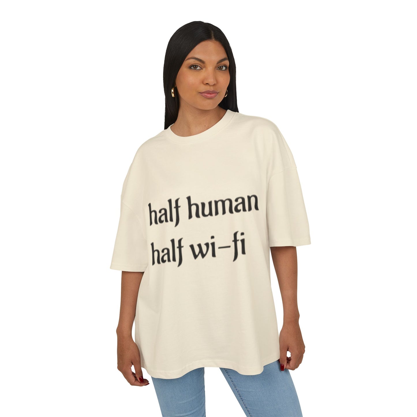 Half Human Half Wi-Fi Tee | Cotton Box Shirt, Funny Graphic Tee, Gift for Tech Lovers, Quirky Casual Wear, Geeky Apparel