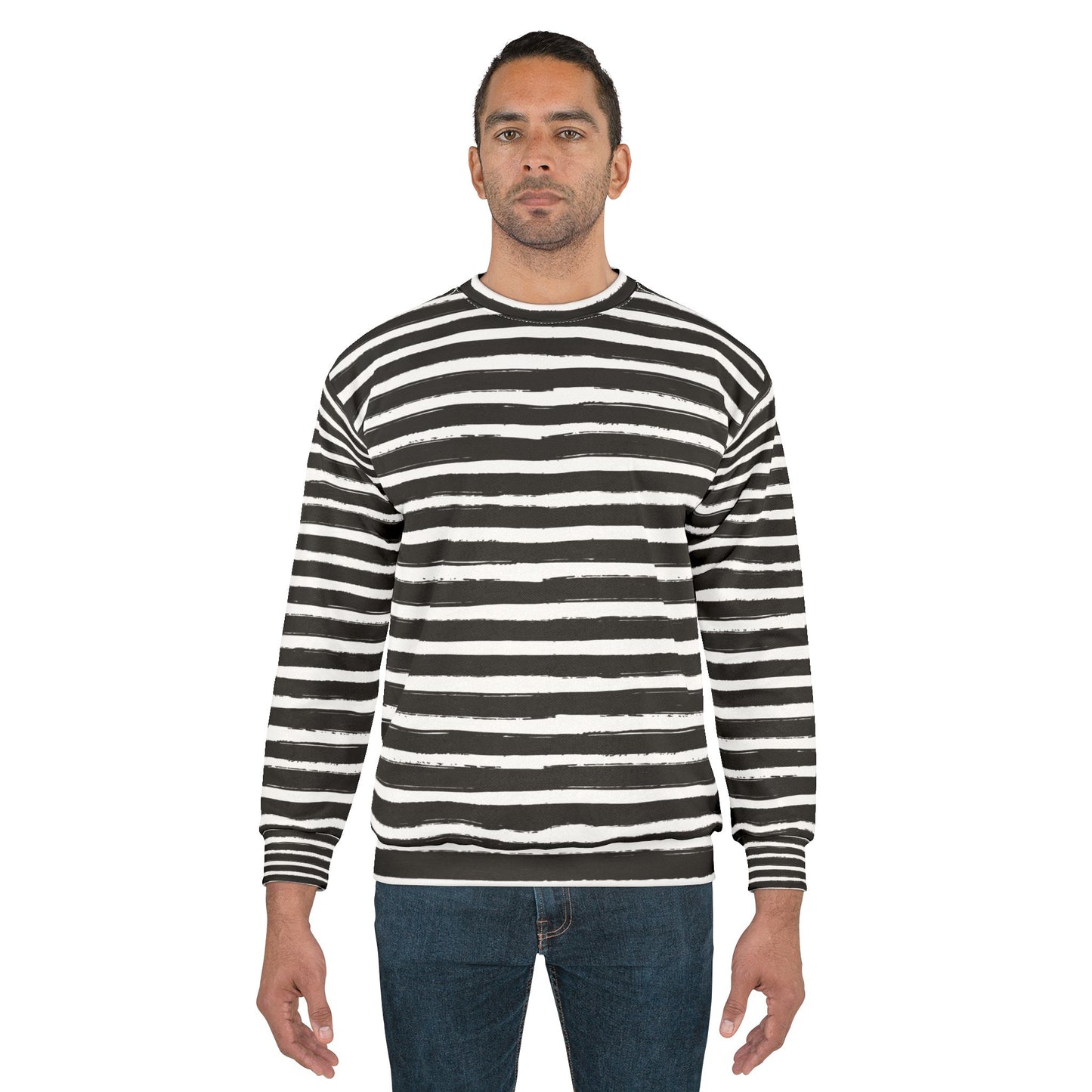 Trendy Black and White Striped Sweatshirt, Casual Wear, Cozy Gift, Street Style, Layering Piece, Comfortable Fashion