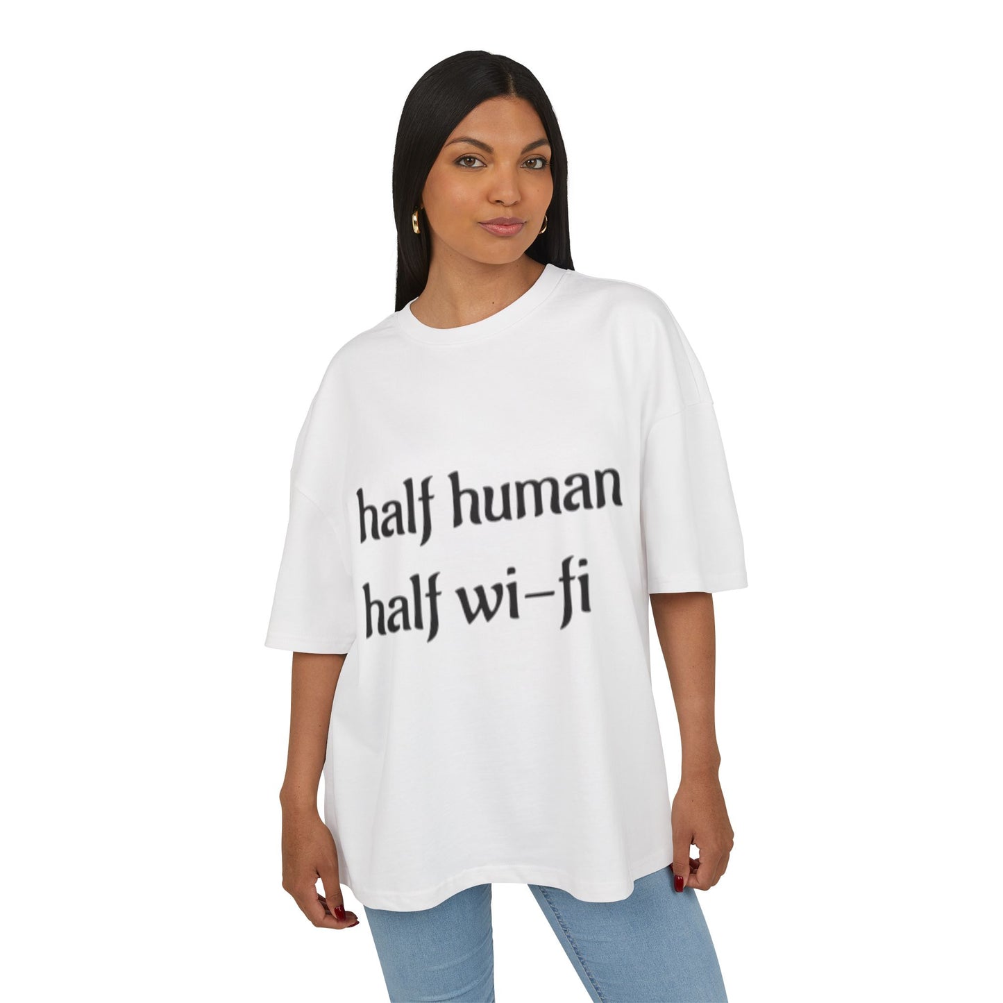Half Human Half Wi-Fi Tee | Cotton Box Shirt, Funny Graphic Tee, Gift for Tech Lovers, Quirky Casual Wear, Geeky Apparel