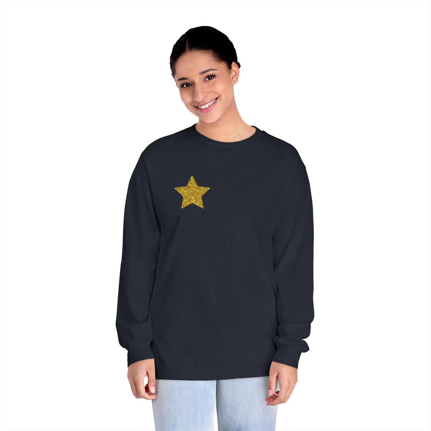 Golden Star Long Sleeve T-Shirt, Casual Shirt, Gift for Her, Holiday Apparel, Everyday Wear, Comfortable Style
