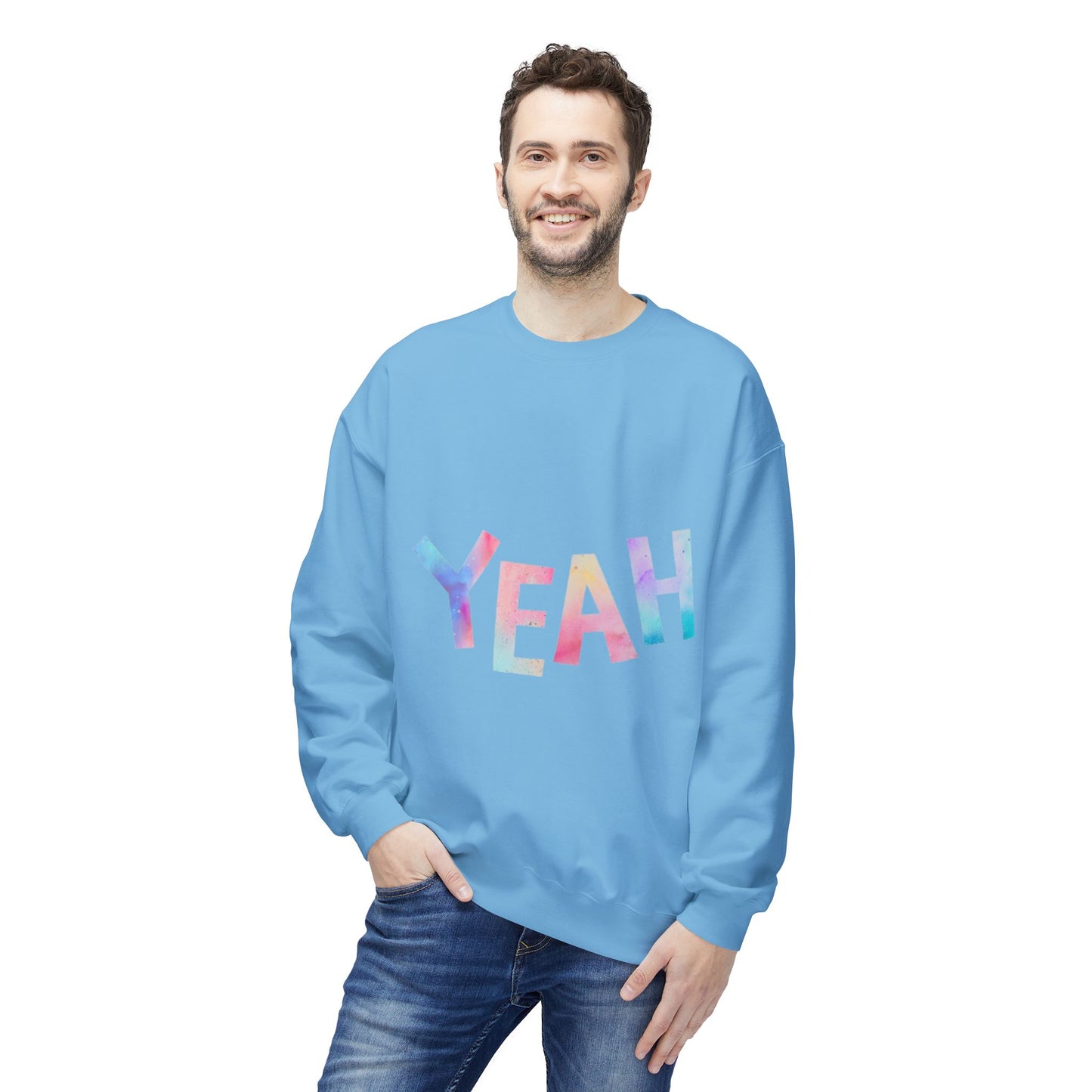 Colorful 'YEAH' Crewneck Sweatshirt, Sweatshirt, Inspirational Gift, Cozy Fleece, Casual Wear, Everyday Comfort