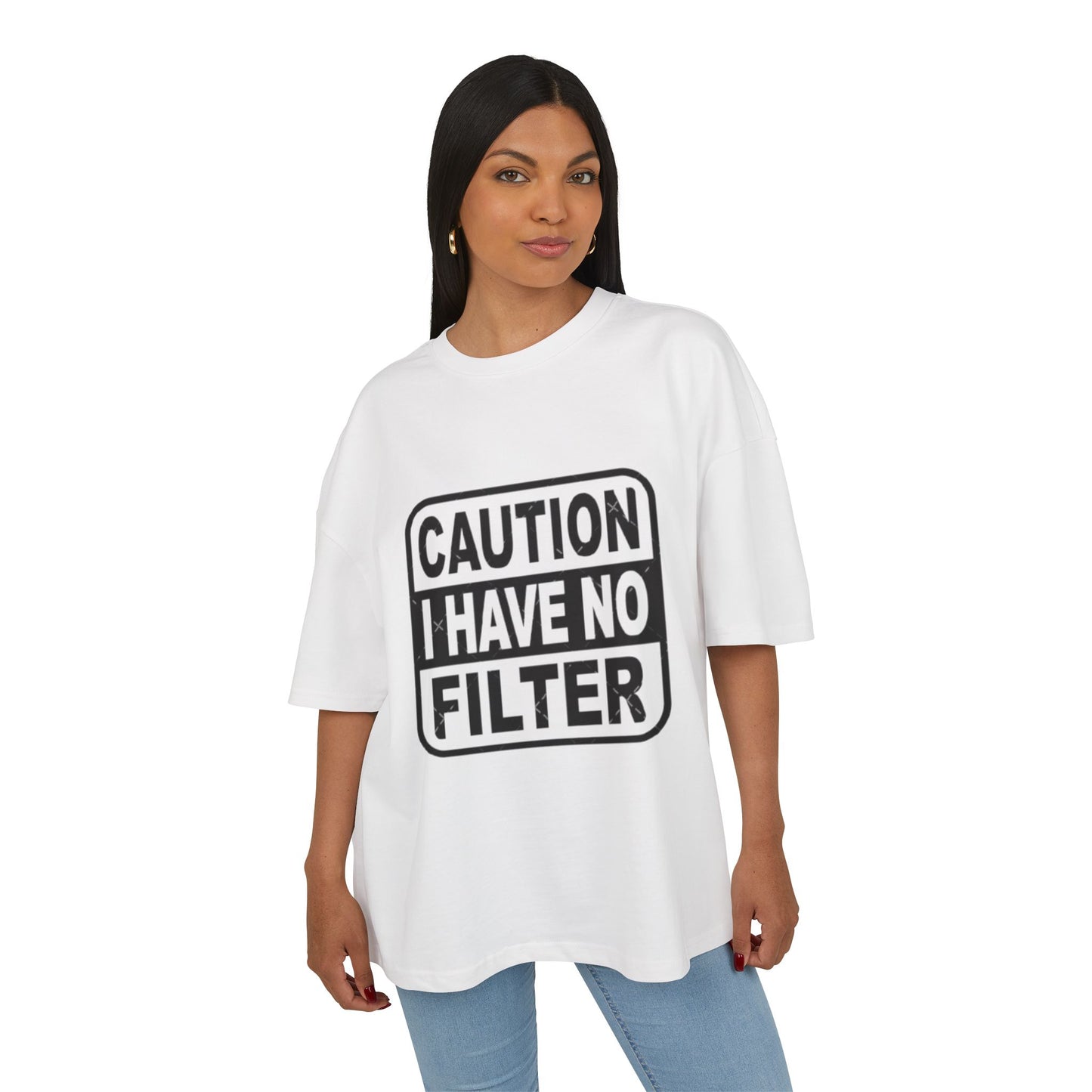 Caution No Filter Tee - T-Shirt, Funny Graphic Tee, Casual Wear, Gift for Friends, Statement Shirt