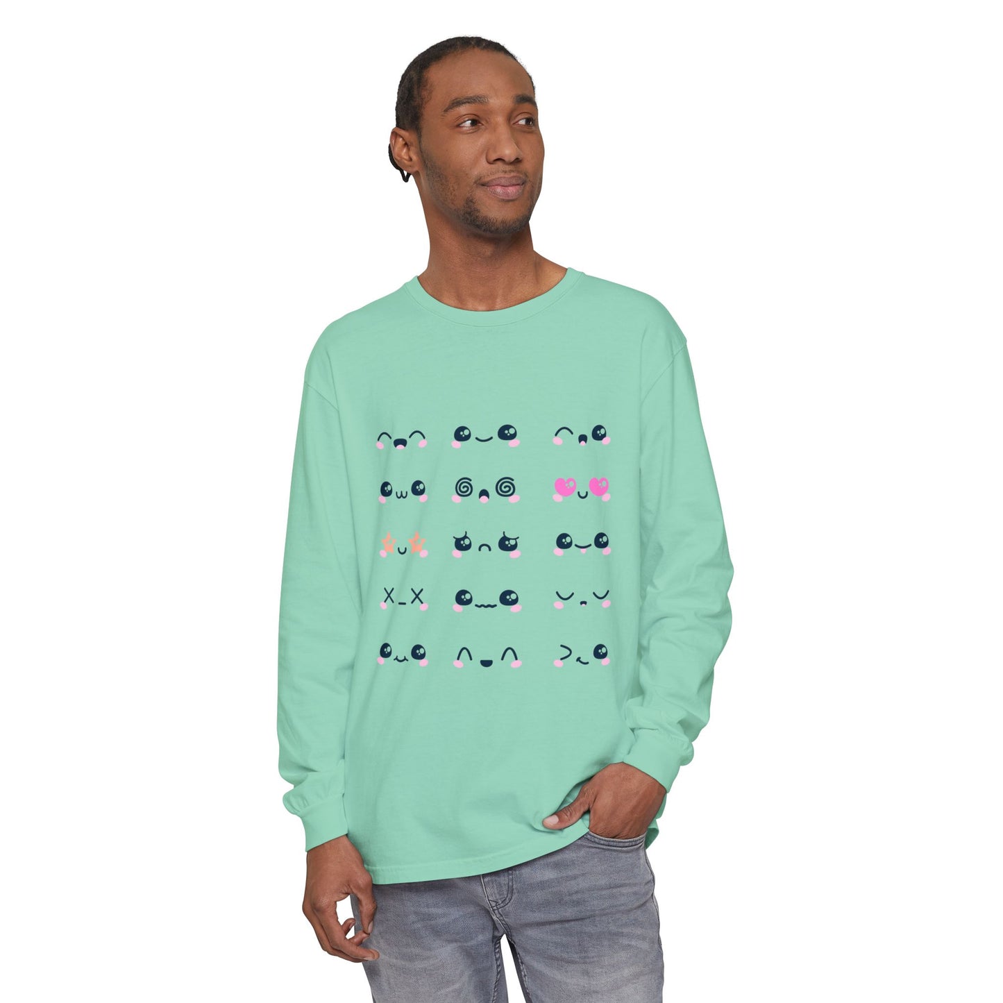 Cute Emojis Long Sleeve T-Shirt, Casual Wear, Gift for Friends, Cute Long Sleeve, Everyday Style, Graphic Tee