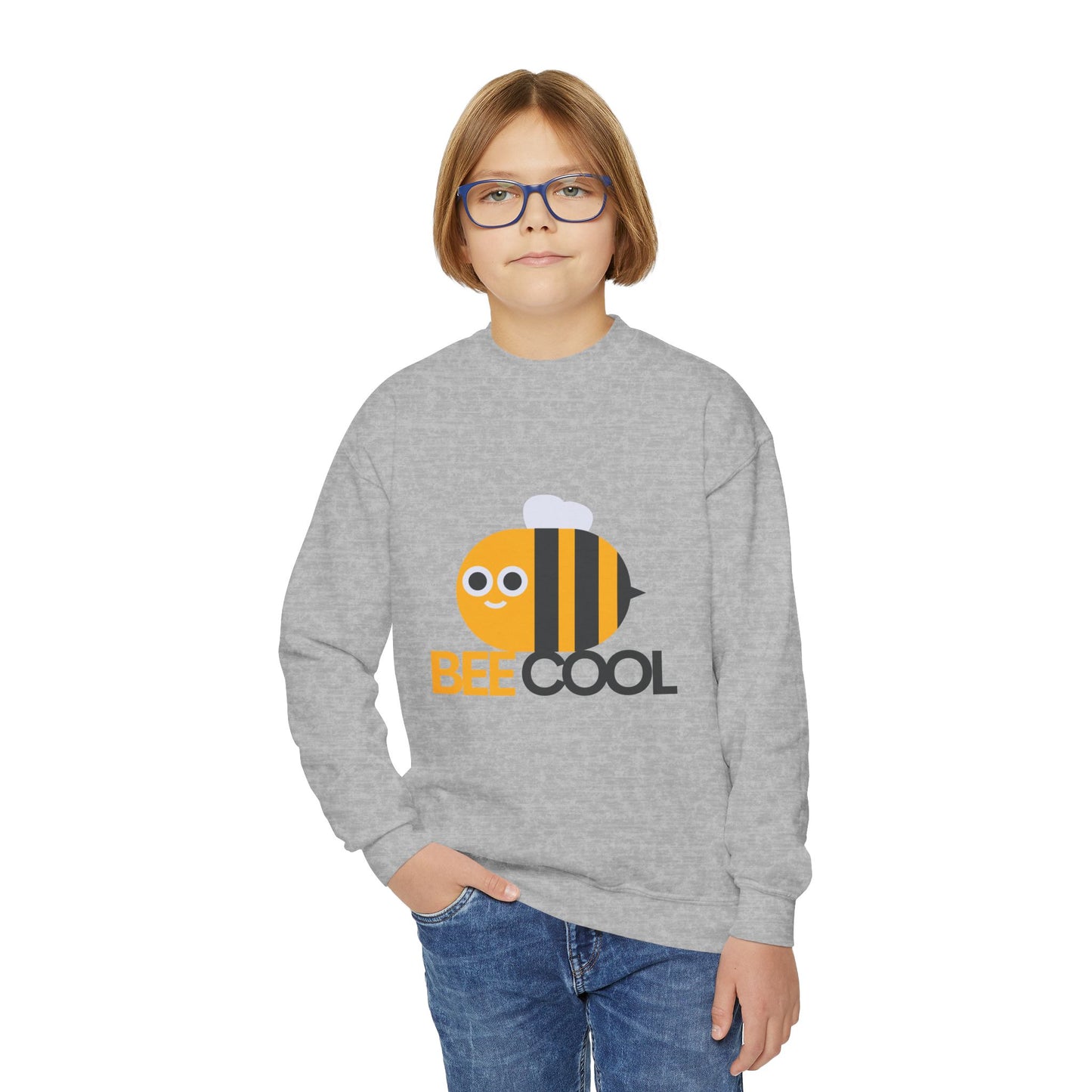 Bee Cool Youth Crewneck Sweatshirt, Cute Bee Sweatshirt, Kids Gift, Spring Fashion, Fun Casual Wear, Animal Themed Clothing