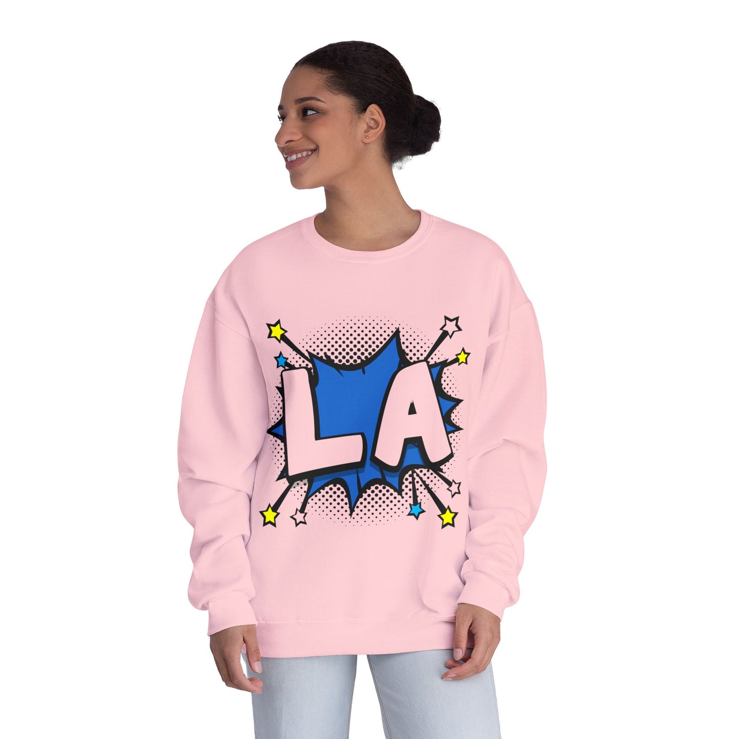 Cool LA Comic Style Crewneck Sweatshirt, Graphic Sweater, Gift for Him, Her, Casual Wear
