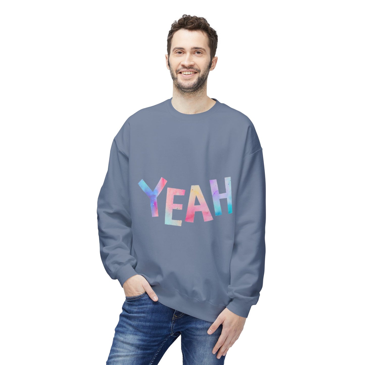 Colorful 'YEAH' Crewneck Sweatshirt, Sweatshirt, Inspirational Gift, Cozy Fleece, Casual Wear, Everyday Comfort