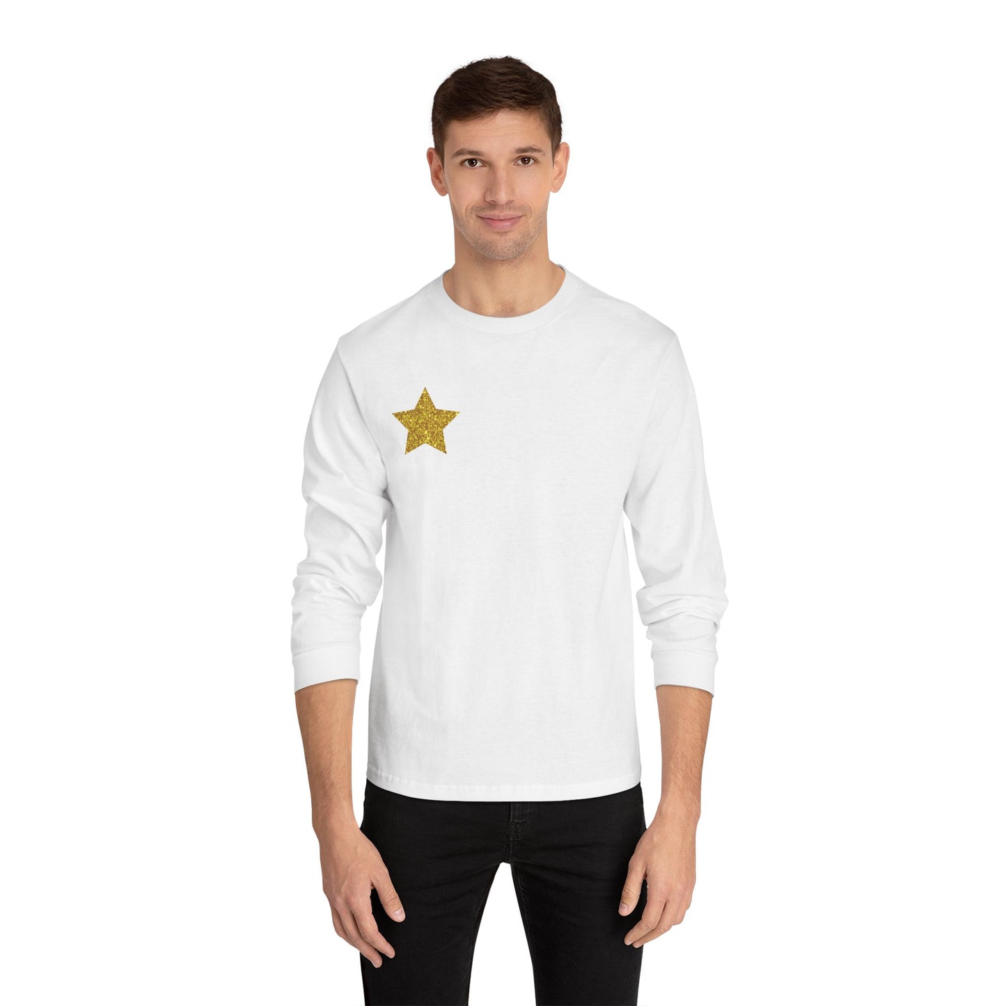Golden Star Long Sleeve T-Shirt, Casual Shirt, Gift for Her, Holiday Apparel, Everyday Wear, Comfortable Style