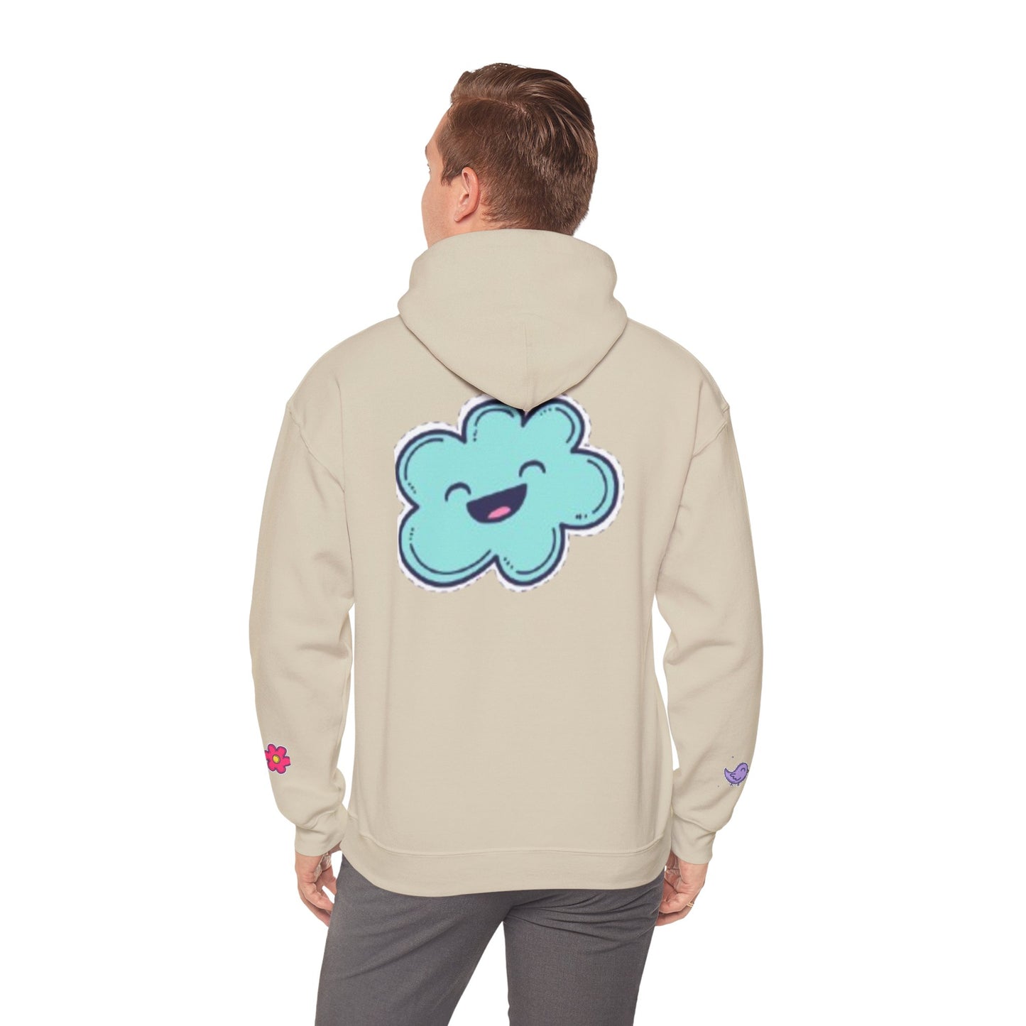 Cute Illustrated Hoodie with Flowers, Sweatshirt for Spring, Funny Cloud Design, Gift for Teens, Cozy Casual Wear