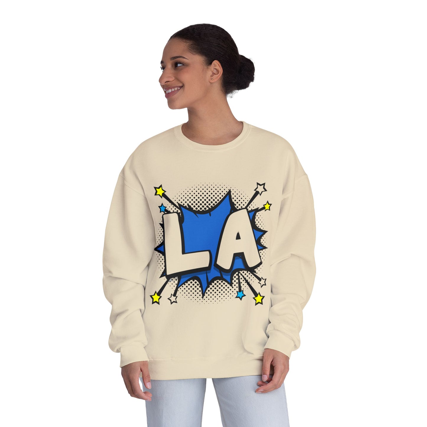 Cool LA Comic Style Crewneck Sweatshirt, Graphic Sweater, Gift for Him, Her, Casual Wear