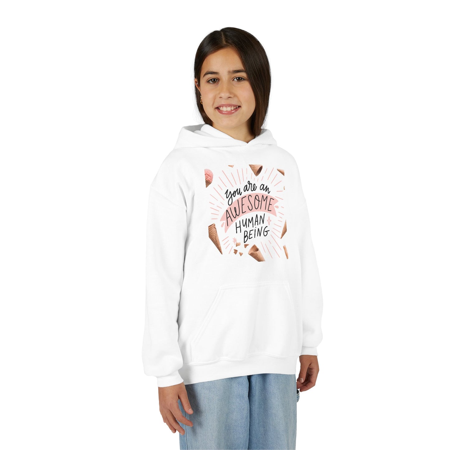 Youth Inspirational Hoodie - You Are An Awesome Human Being, Perfect Gift for Teens, Motivational Sweatshirt, Birthday Present