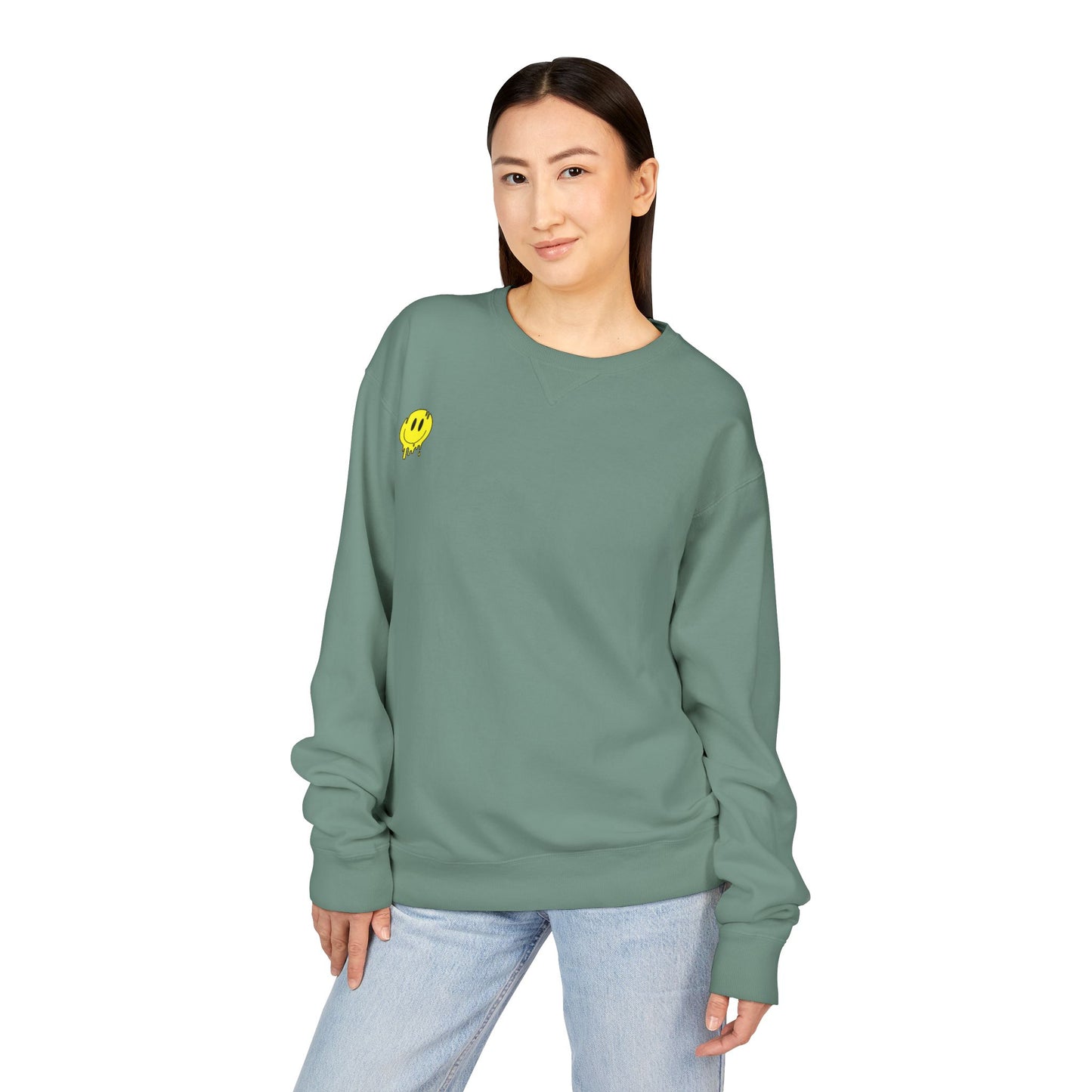 Smiley Face ComfortWash Sweatshirt | Cozy  Crewneck for Everyday Wear, Gifts, Relaxation, Casual Outfits, Cheerful Vibe