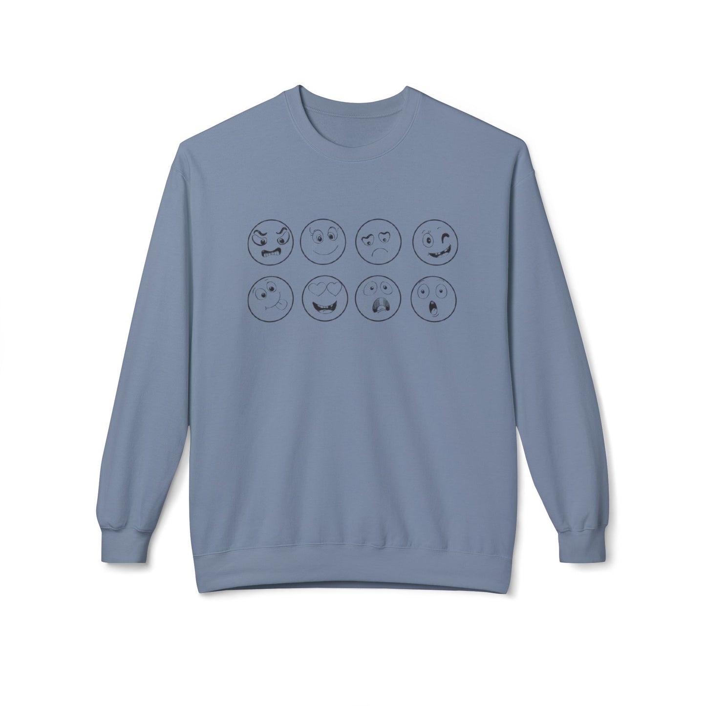 Emoticon Crewneck Sweatshirt - Cozy Fleece Sweatshirt, Gift for Friends, Funny Emoji Apparel, Mood Swag, Casual Layering