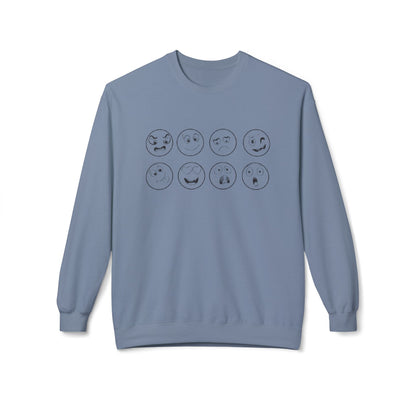 Emoticon Crewneck Sweatshirt - Cozy Fleece Sweatshirt, Gift for Friends, Funny Emoji Apparel, Mood Swag, Casual Layering