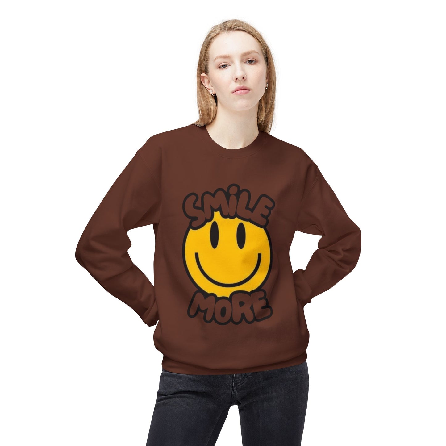 Smiley Face Fleece Crewneck Sweatshirt | Sweatshirt for Everyday Comfort, Gifts, Casual Wear, Smile More Apparel, Cozy Fashion