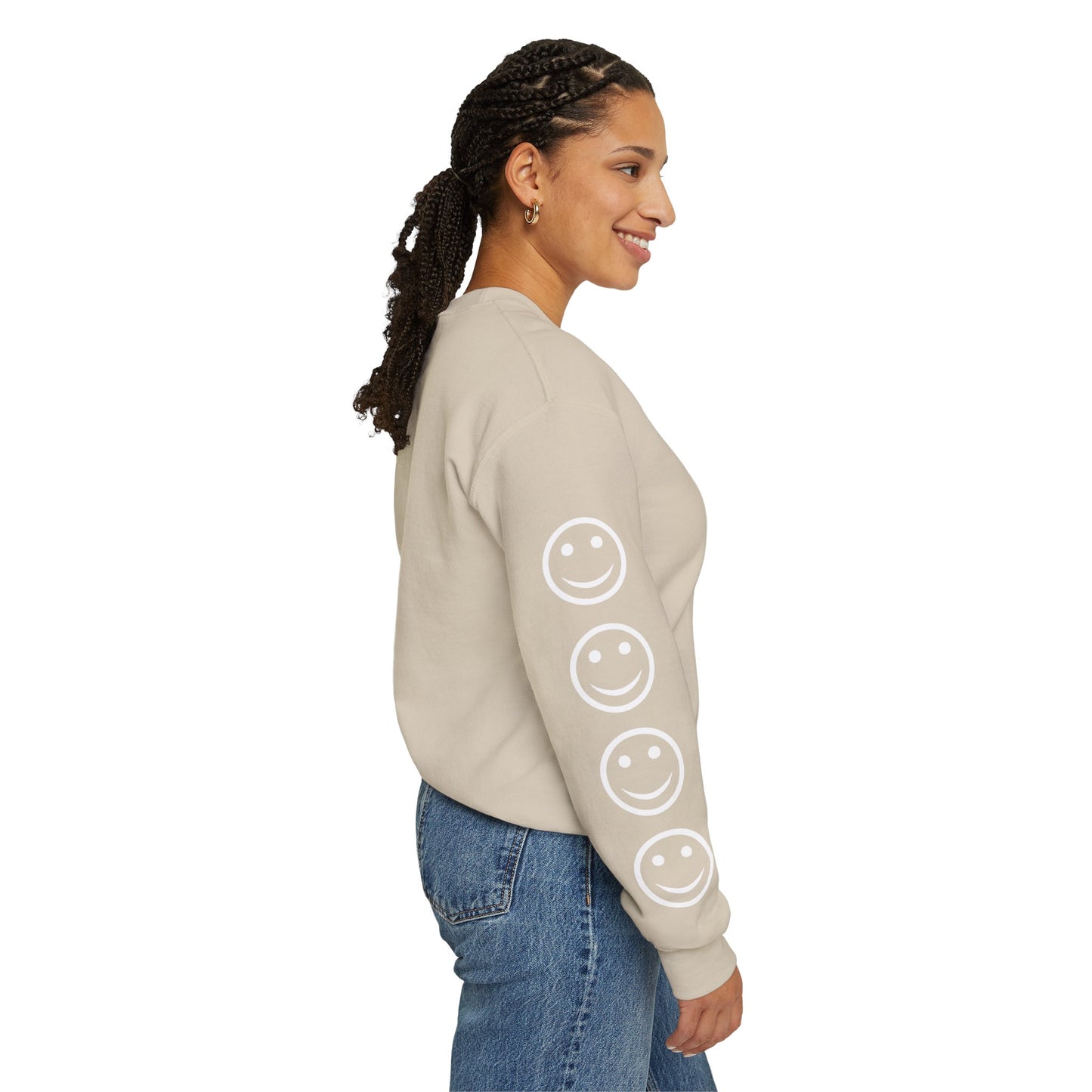 Smiley Face Crewneck Sweatshirt , Casual Wear, Gift for Friends, Cozy Layering, Everyday Comfort