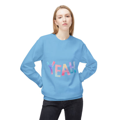 Colorful 'YEAH' Crewneck Sweatshirt,  Sweatshirt, Inspirational Gift, Cozy Fleece, Casual Wear, Everyday Comfort