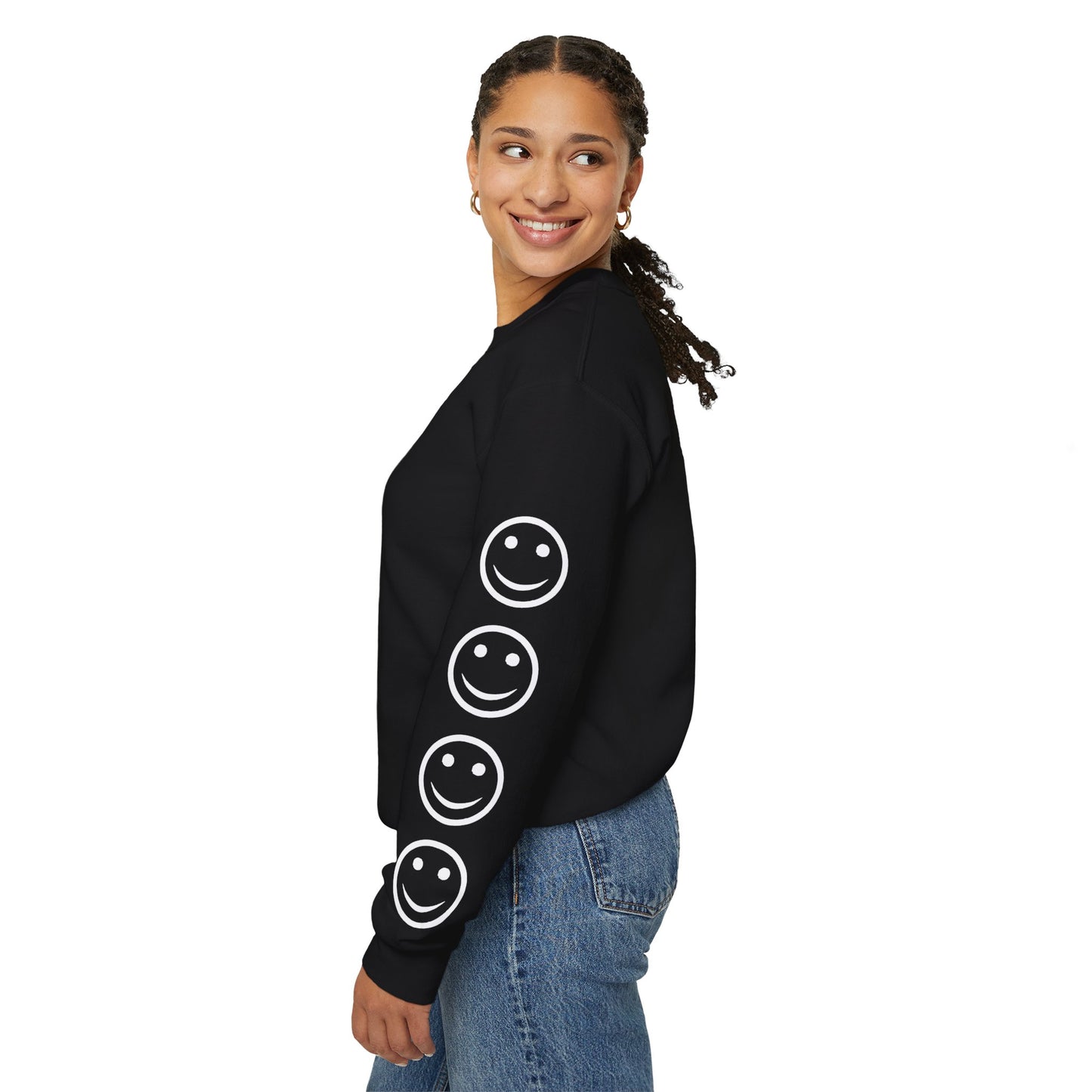 Smiley Face Crewneck Sweatshirt , Casual Wear, Gift for Friends, Cozy Layering, Everyday Comfort
