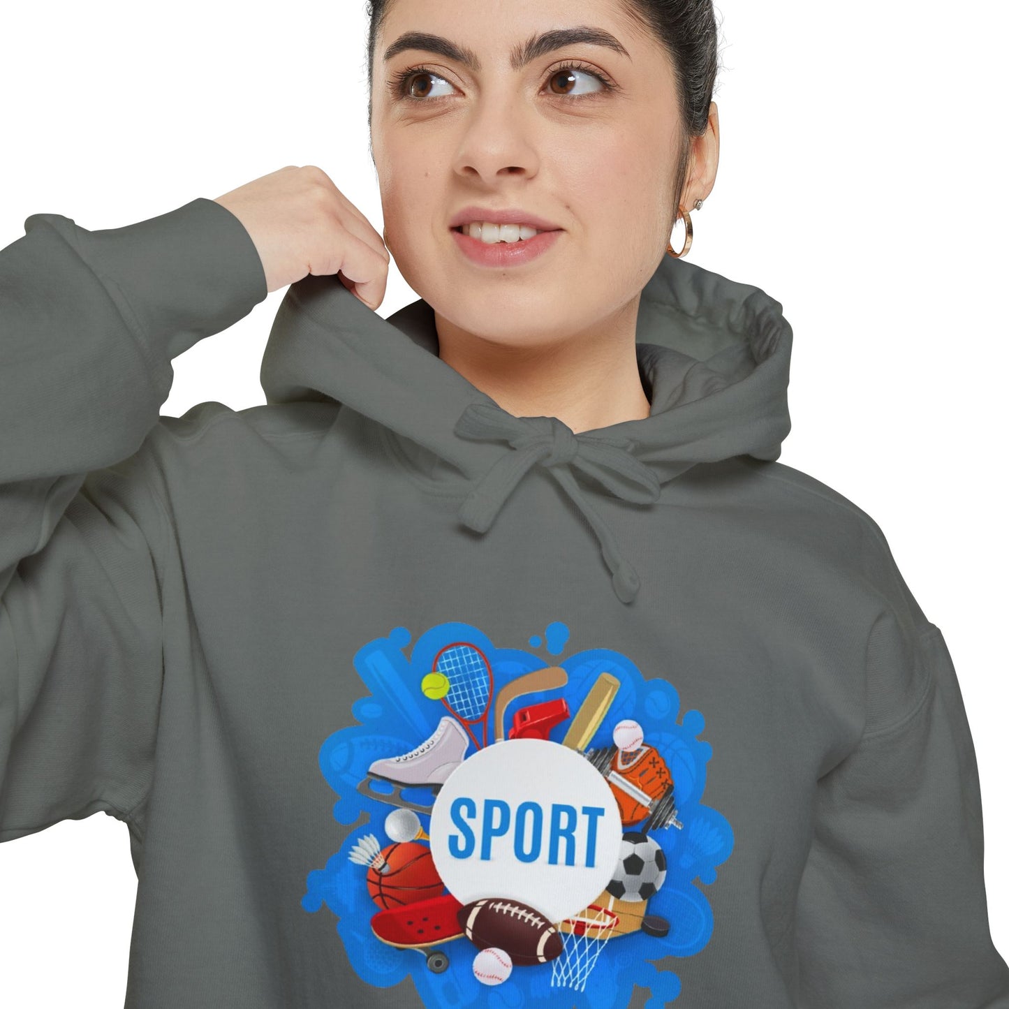 Sporty  Garment-Dyed Hoodie - Casual Comfort for Sports Lovers,  Apparel, Activewear, Gift for Athletes, Cozy Loungewear