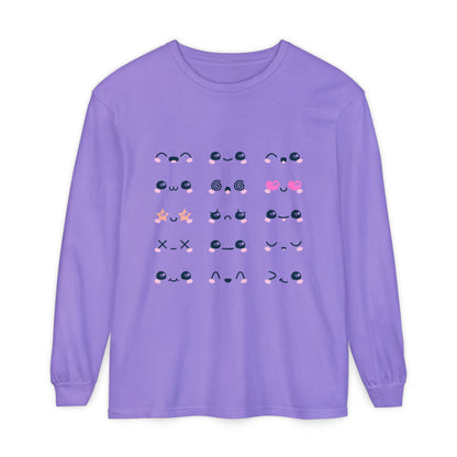 Cute Emojis Long Sleeve T-Shirt, Casual Wear, Gift for Friends, Cute Long Sleeve, Everyday Style, Graphic Tee