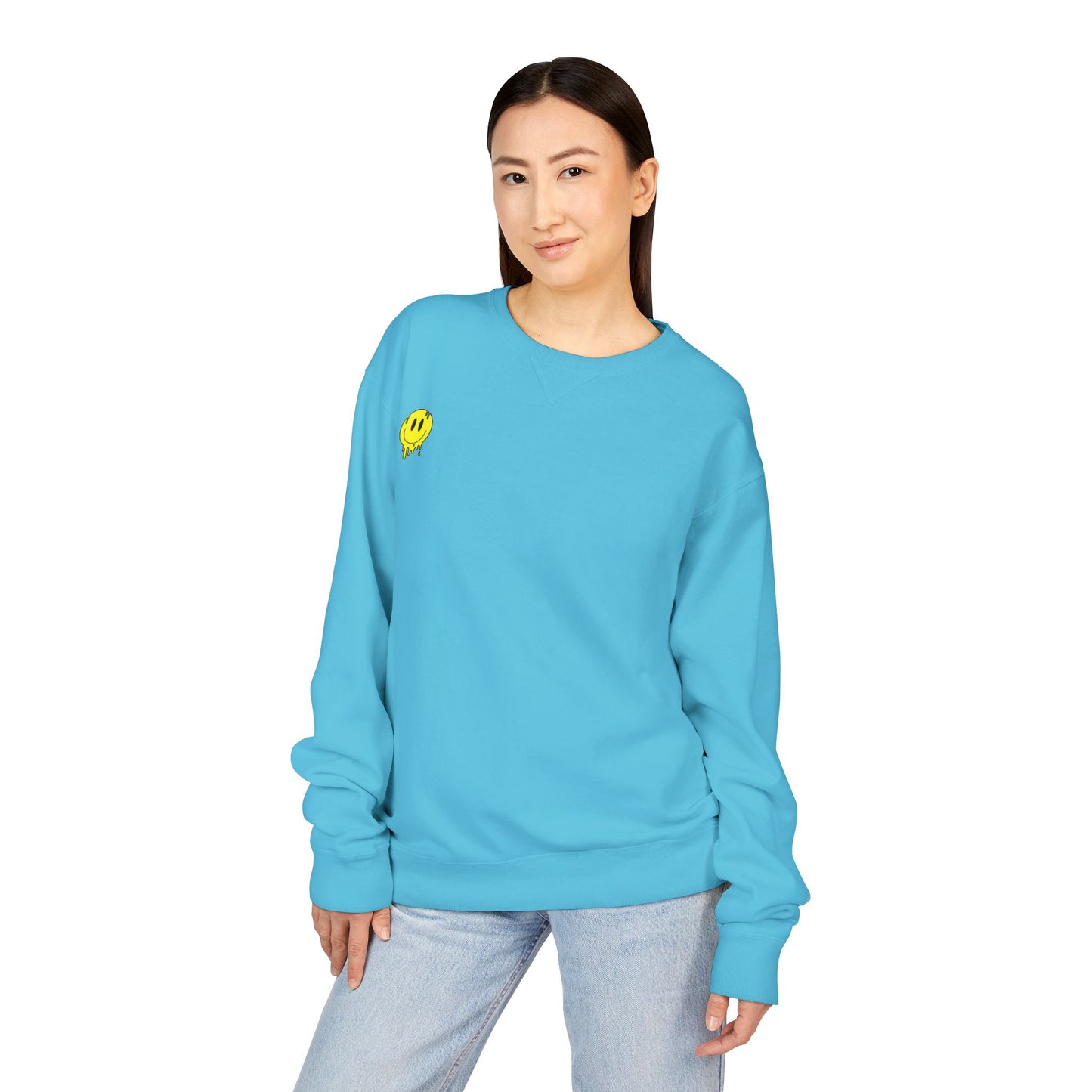 Smiley Face ComfortWash Sweatshirt | Cozy  Crewneck for Everyday Wear, Gifts, Relaxation, Casual Outfits, Cheerful Vibe