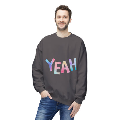 Colorful 'YEAH' Crewneck Sweatshirt,  Sweatshirt, Inspirational Gift, Cozy Fleece, Casual Wear, Everyday Comfort