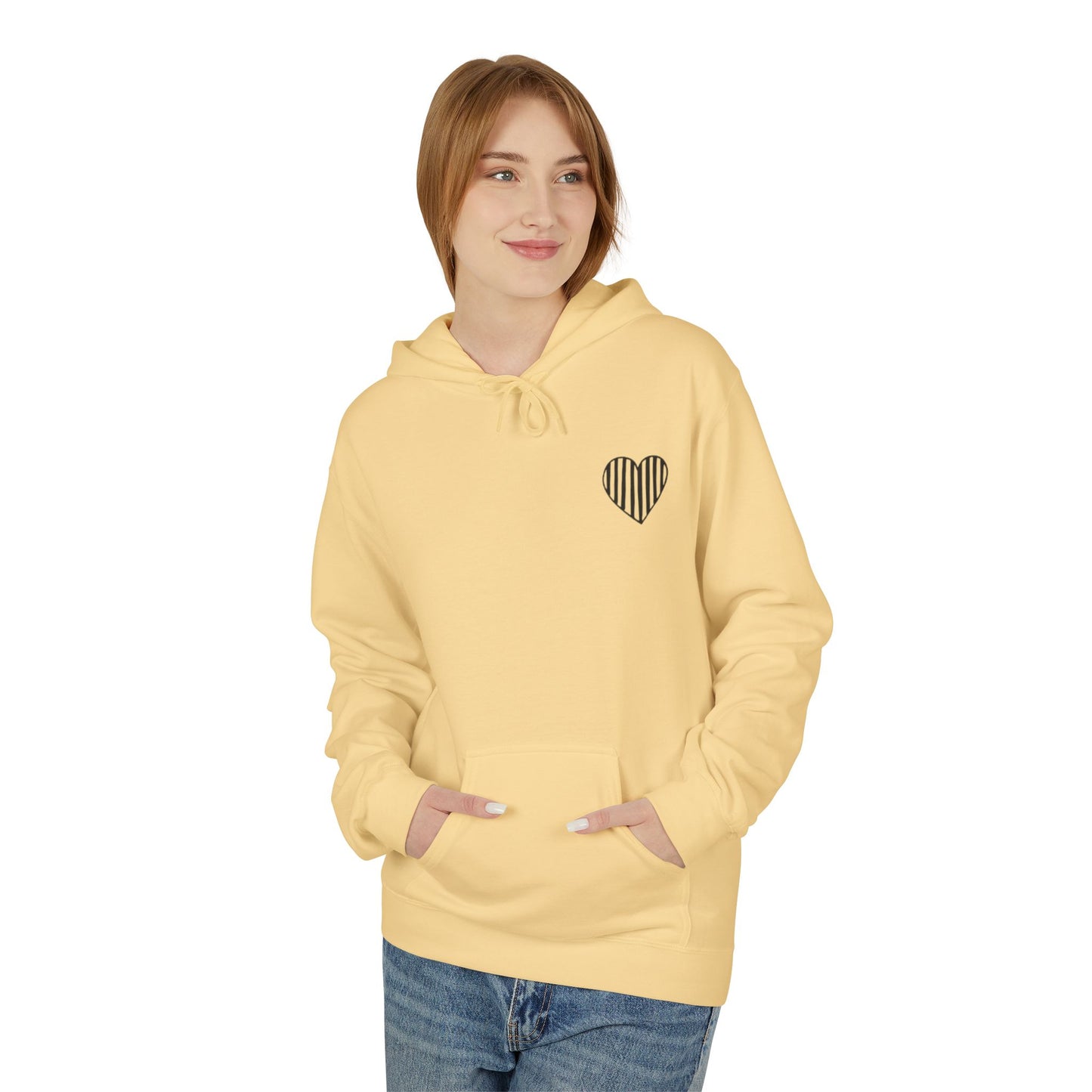 Striped Heart Fleece Hoodie - Soft, Cozy Apparel for All Seasons
